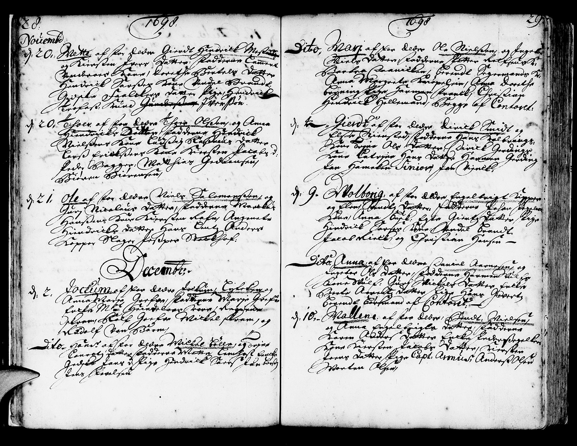 Korskirken sokneprestembete, AV/SAB-A-76101/H/Haa/L0003: Parish register (official) no. A 3, 1698-1719, p. 28-29