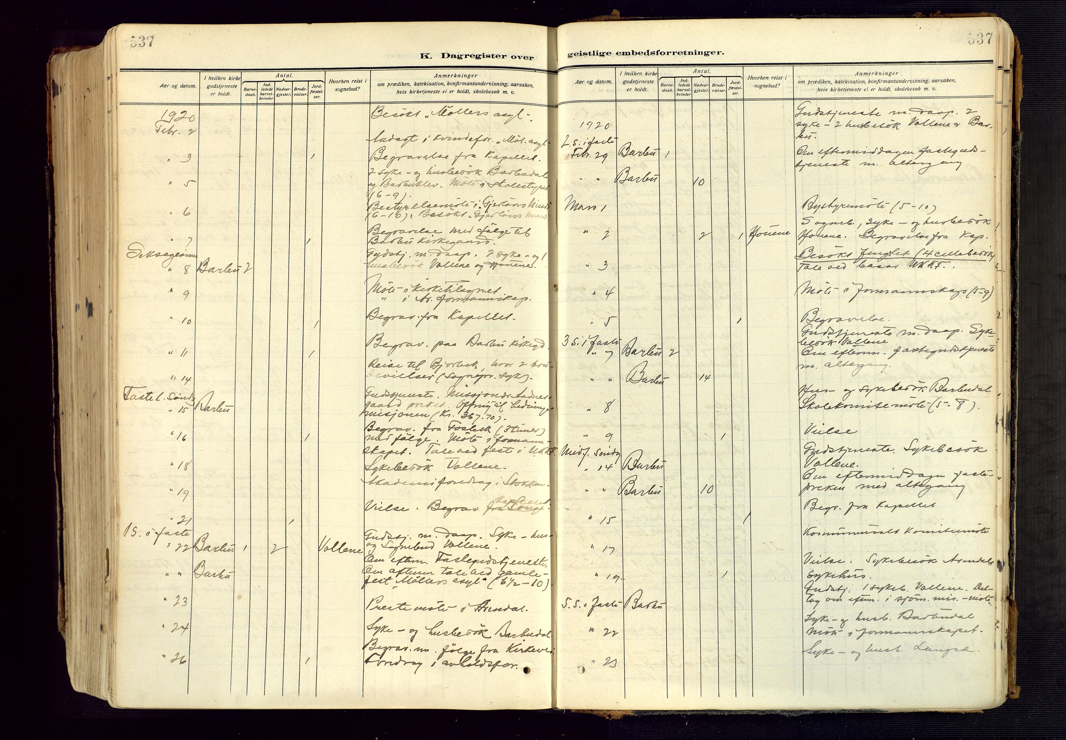 Barbu sokneprestkontor, AV/SAK-1111-0003/F/Fa/L0006: Parish register (official) no. A 6, 1910-1929, p. 537