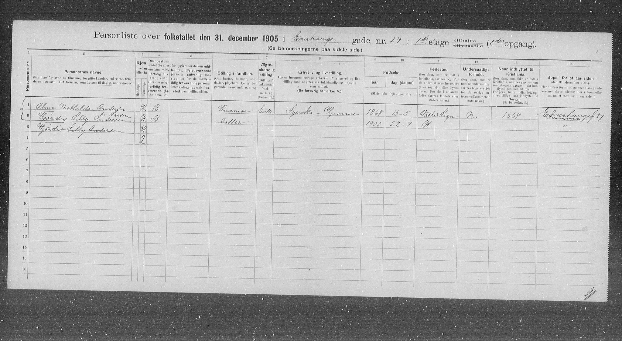 OBA, Municipal Census 1905 for Kristiania, 1905, p. 10956