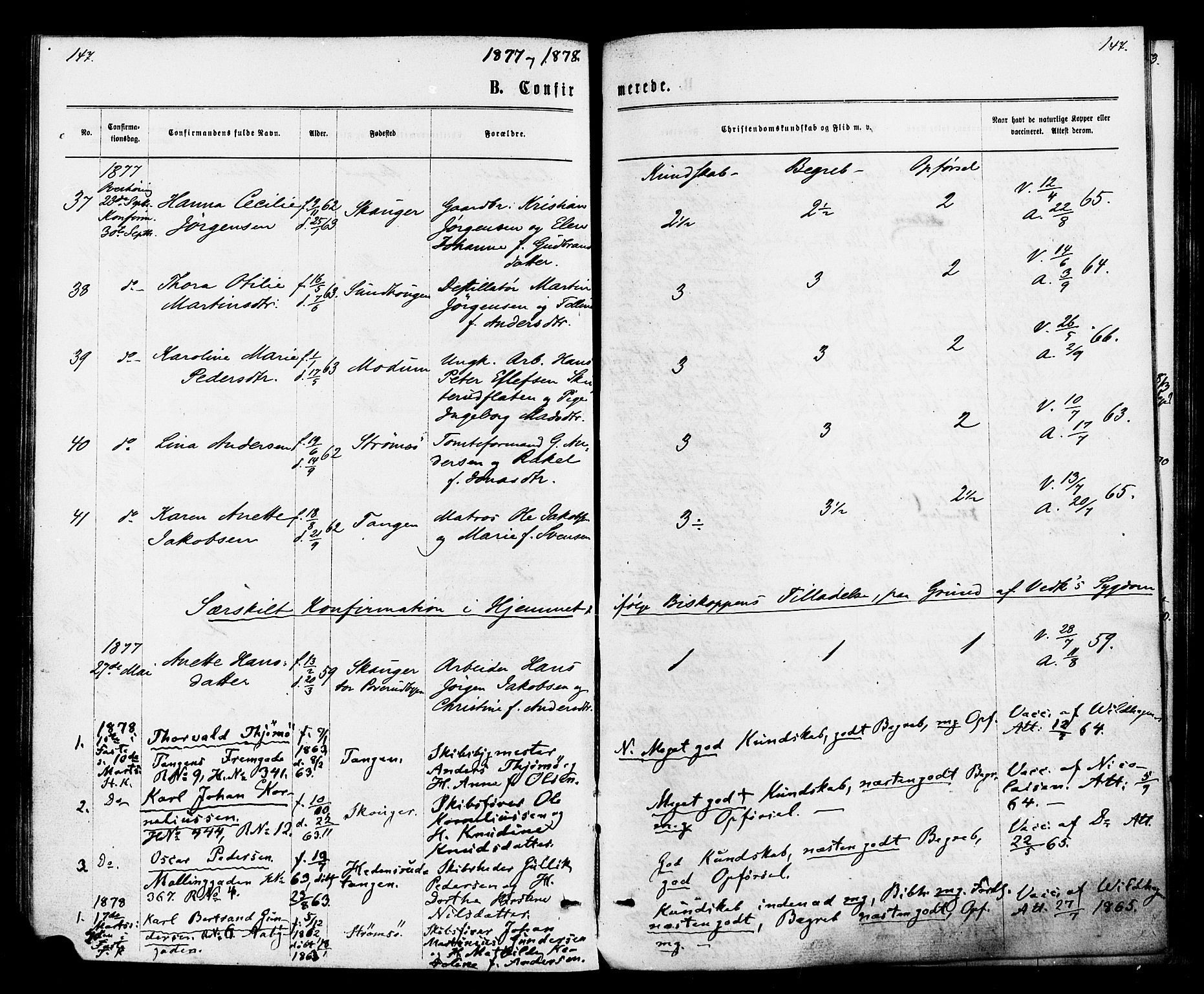 Strømsø kirkebøker, SAKO/A-246/F/Fa/L0020: Parish register (official) no. I 20, 1870-1878, p. 147