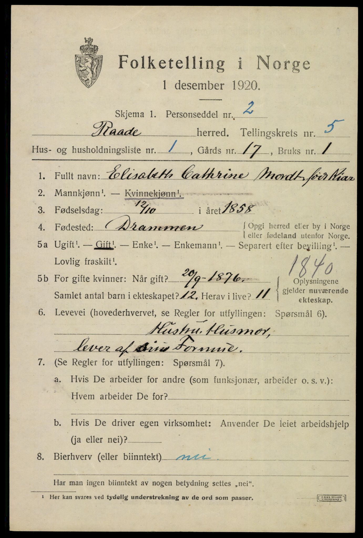 SAO, 1920 census for Råde, 1920, p. 4833