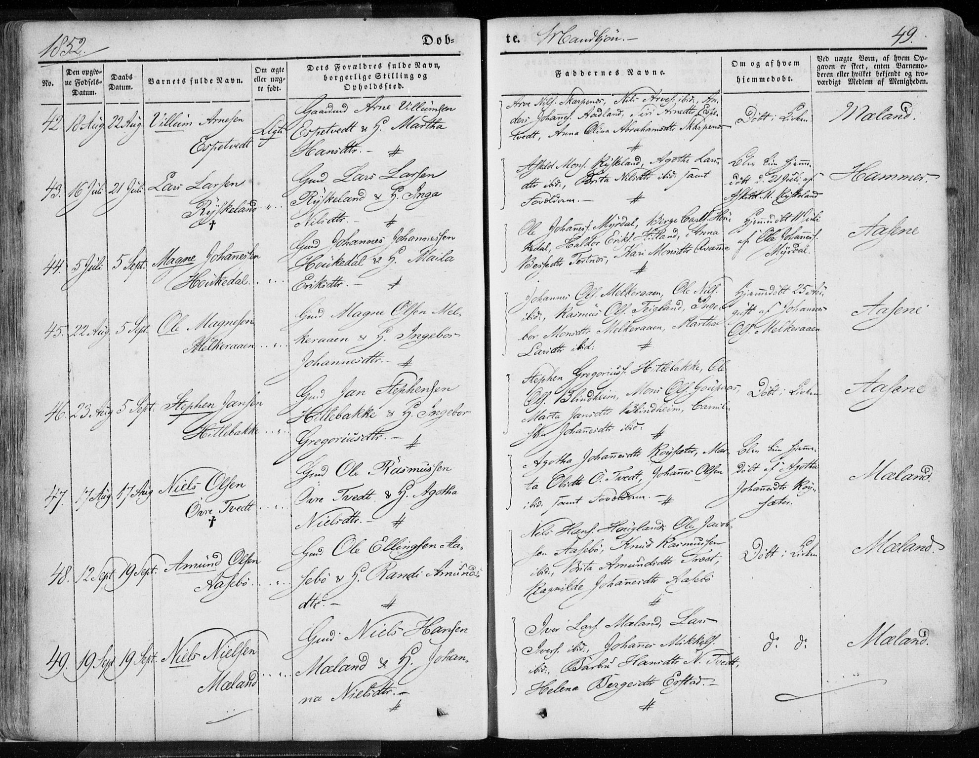 Hamre sokneprestembete, AV/SAB-A-75501/H/Ha/Haa/Haaa/L0013: Parish register (official) no. A 13, 1846-1857, p. 49