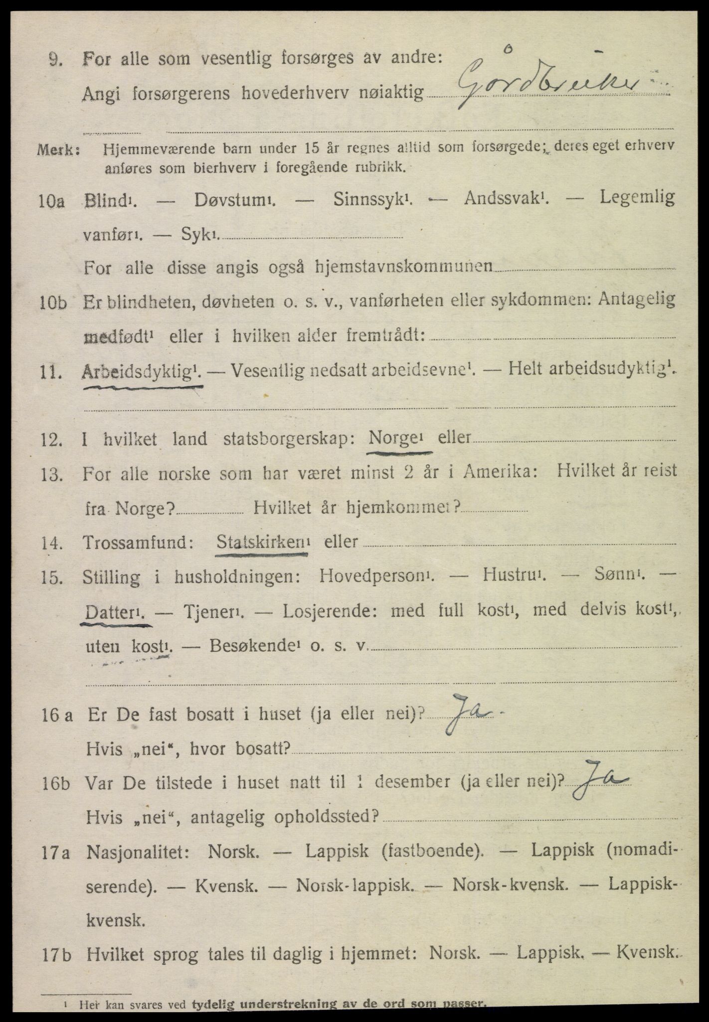 SAT, 1920 census for Kvam, 1920, p. 1832
