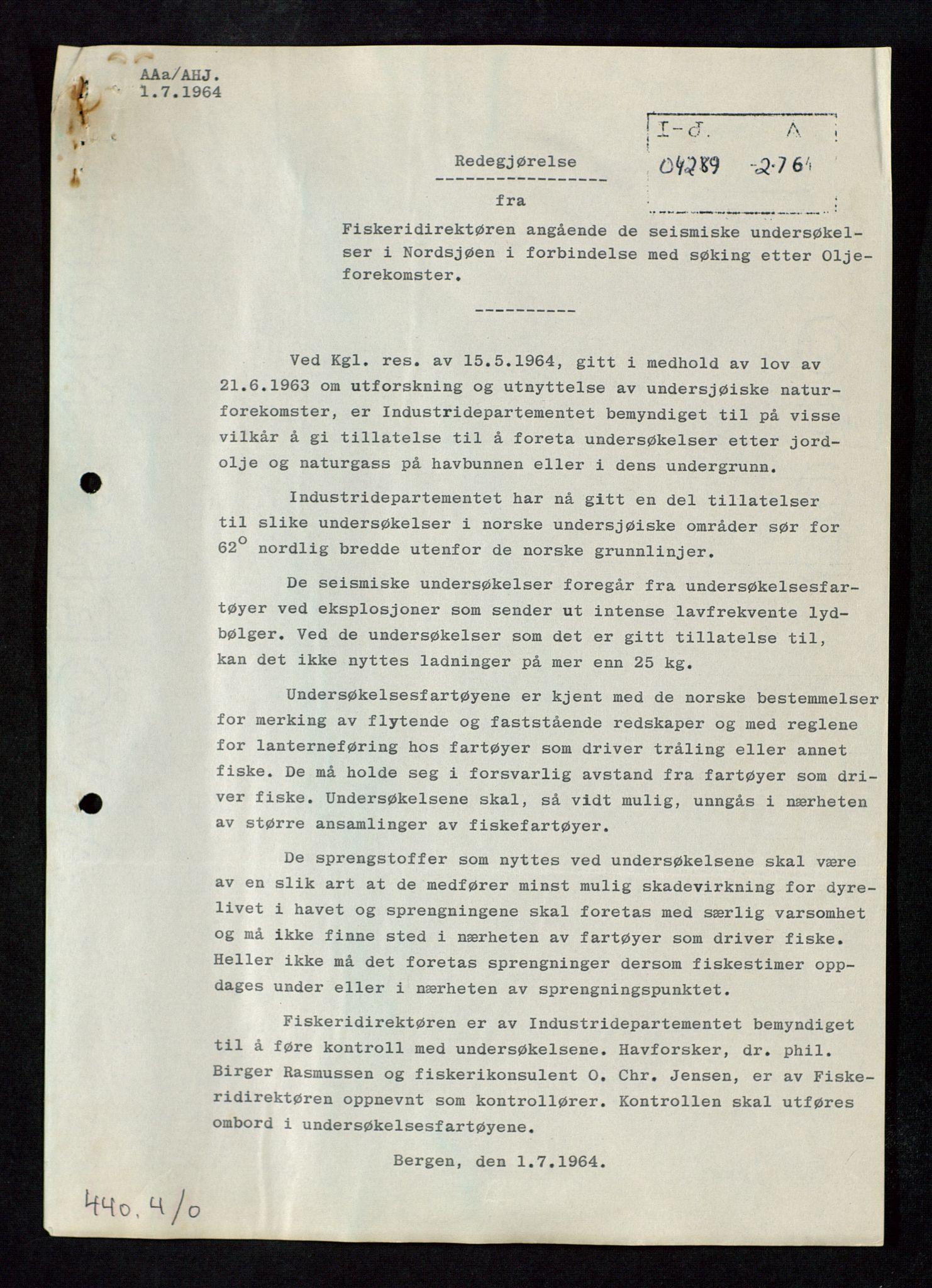 Industridepartementet, Oljekontoret, AV/SAST-A-101348/Db/L0006: Seismiske undersøkelser, 1964-1972, p. 4