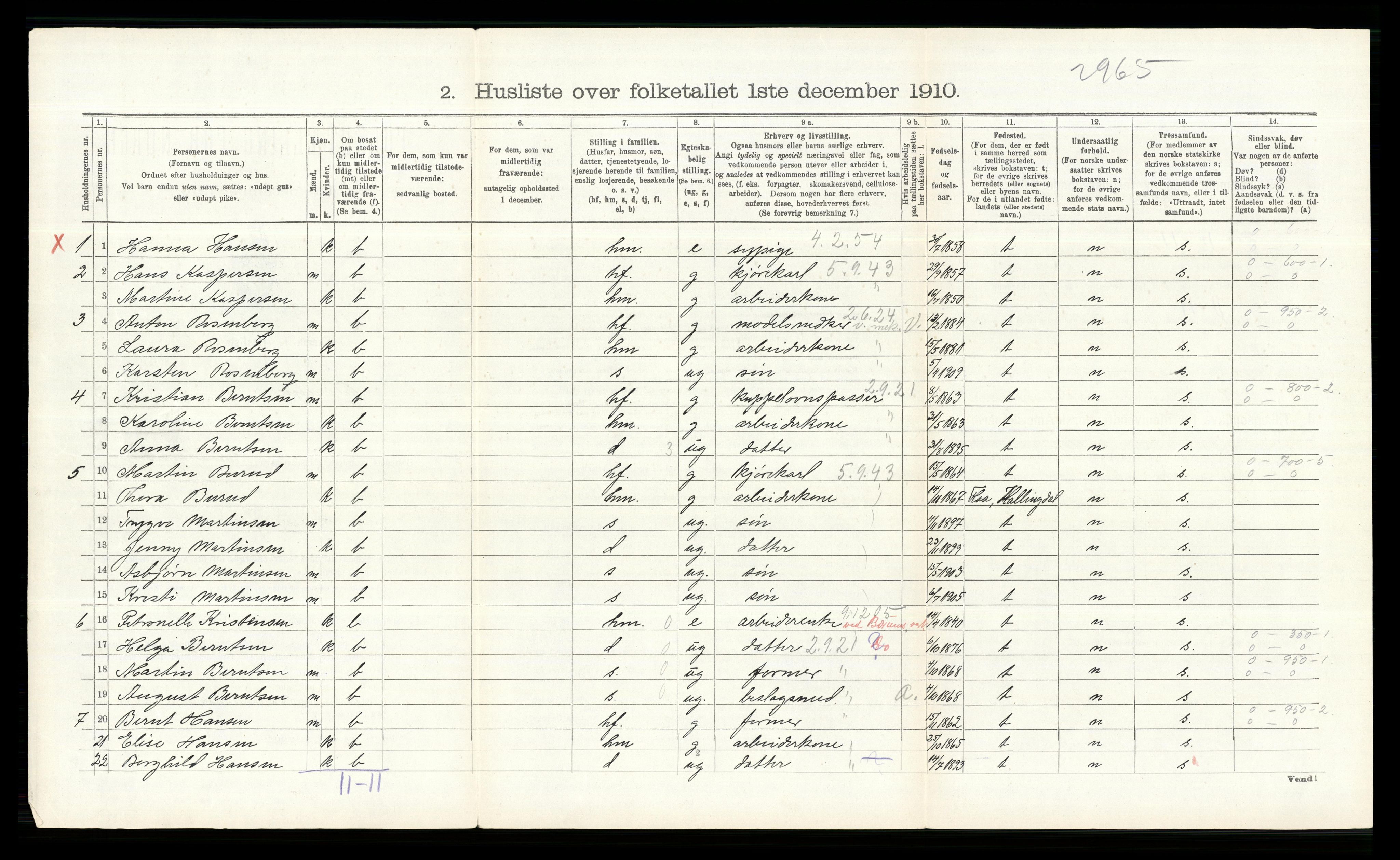 RA, 1910 census for Bærum, 1910, p. 312