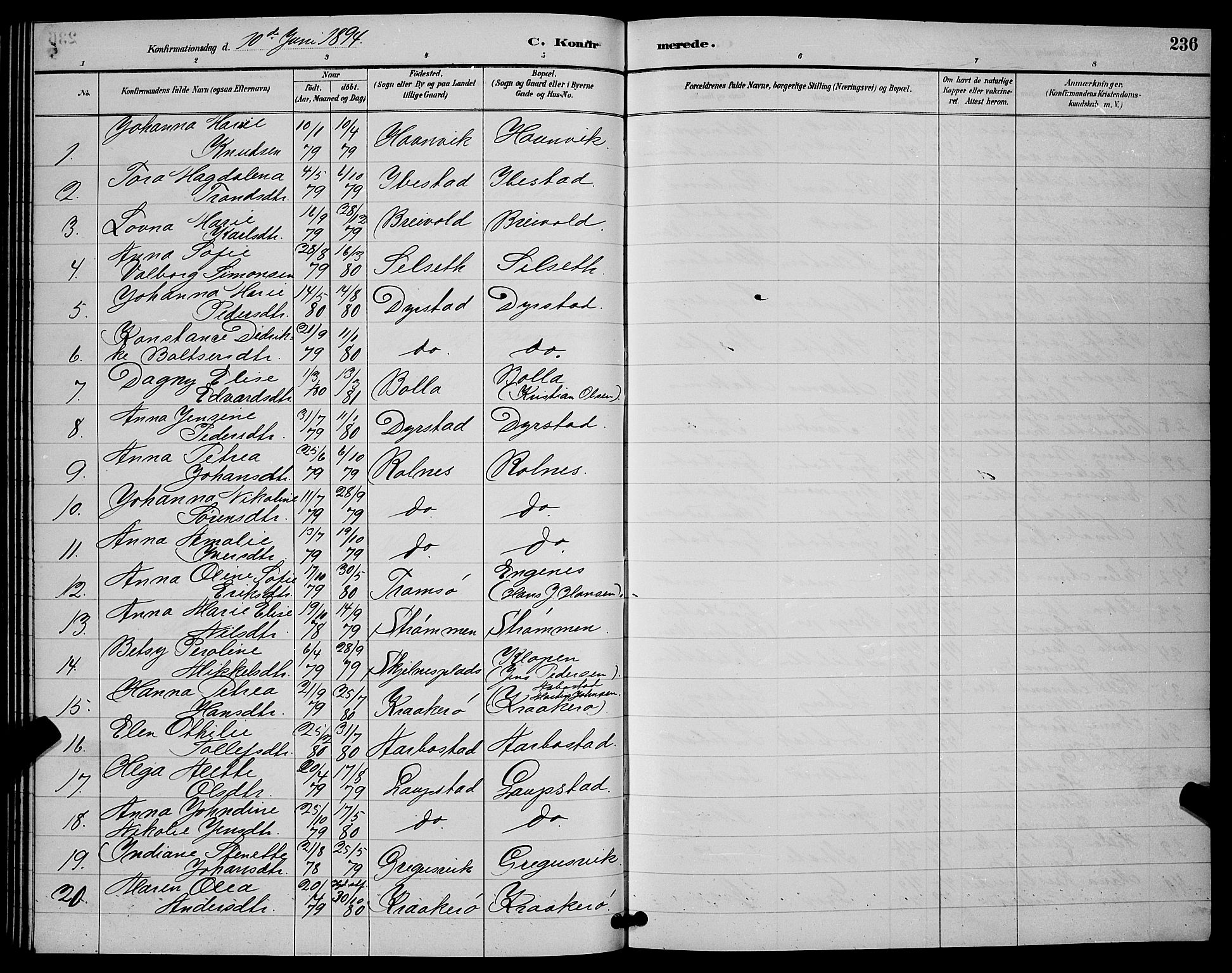 Ibestad sokneprestembete, SATØ/S-0077/H/Ha/Hab/L0008klokker: Parish register (copy) no. 8, 1890-1903, p. 236