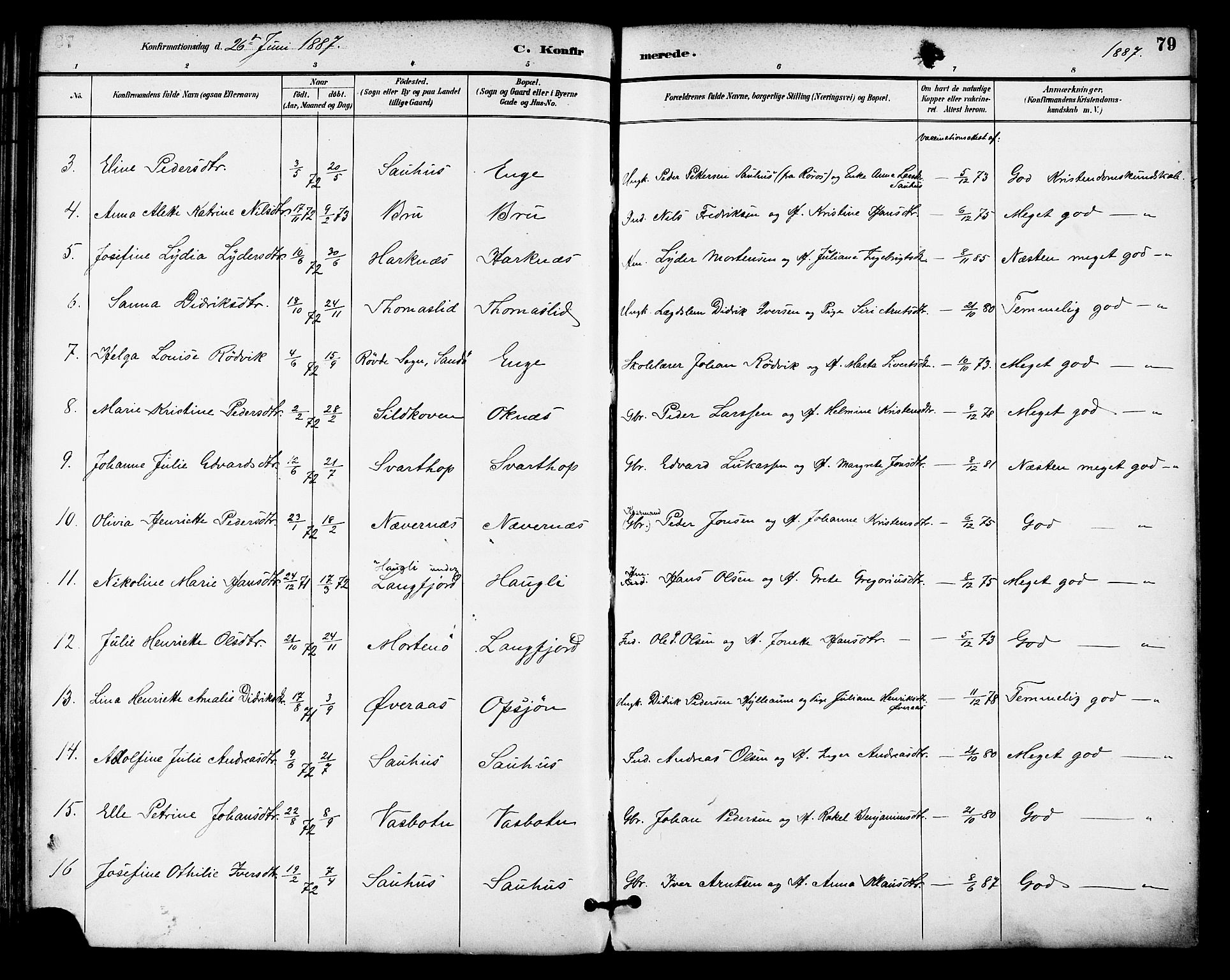 Ministerialprotokoller, klokkerbøker og fødselsregistre - Nordland, AV/SAT-A-1459/814/L0226: Parish register (official) no. 814A07, 1886-1898, p. 79