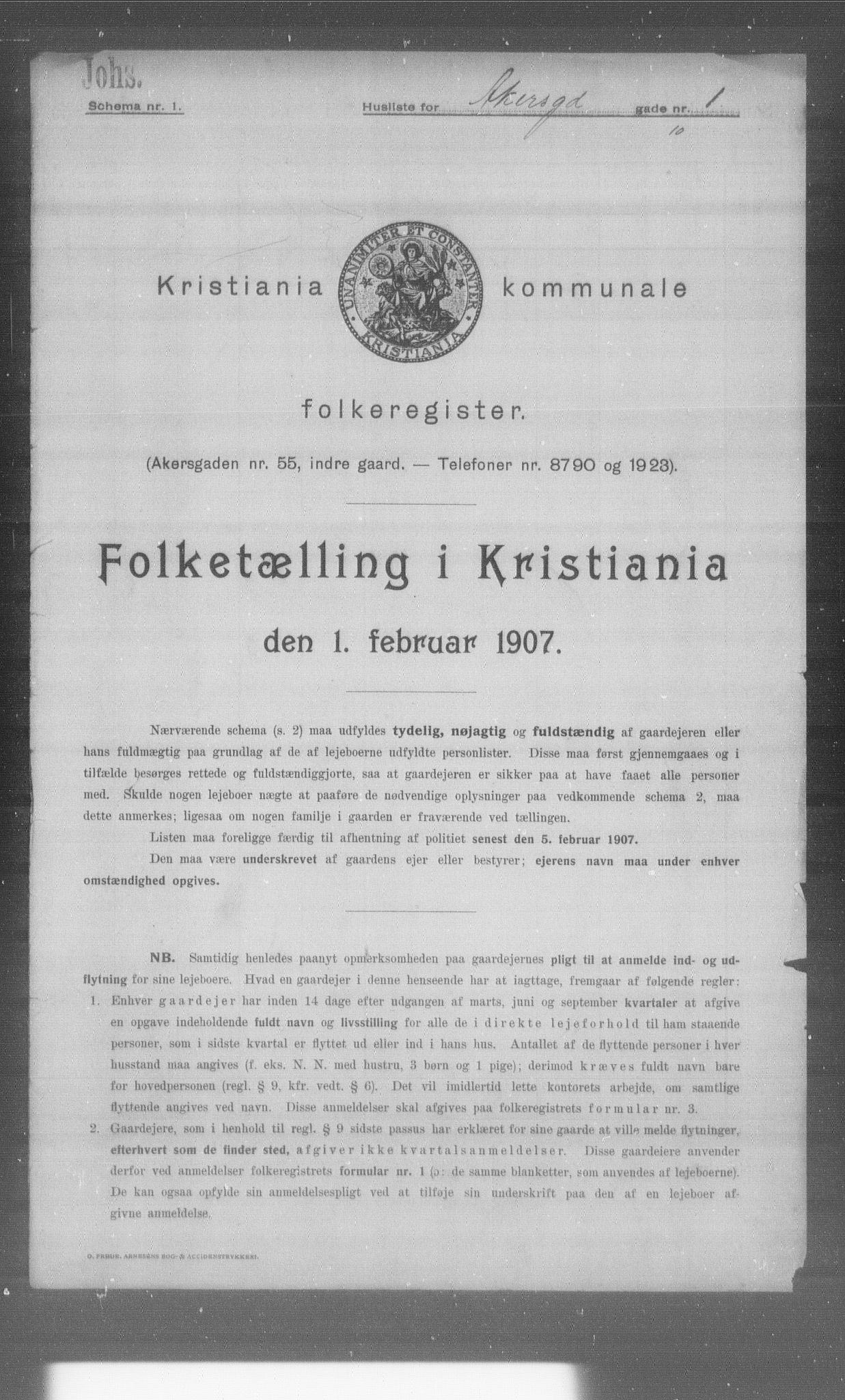 OBA, Municipal Census 1907 for Kristiania, 1907, p. 171