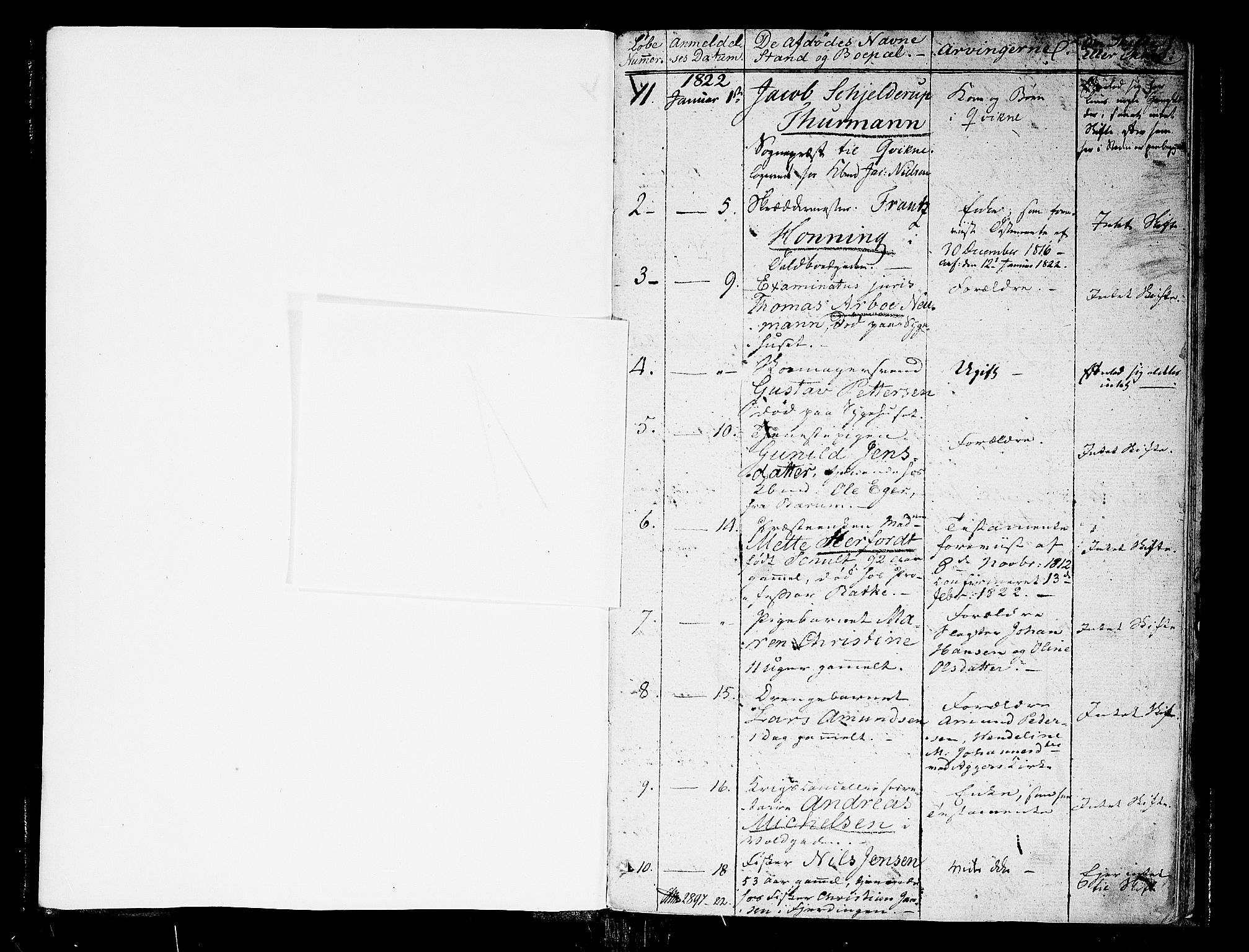 Oslo skifterett, SAO/A-10383/G/Ga/Gaa/L0001: Dødsfallsprotokoll, 1822-1831, p. 0b-1a