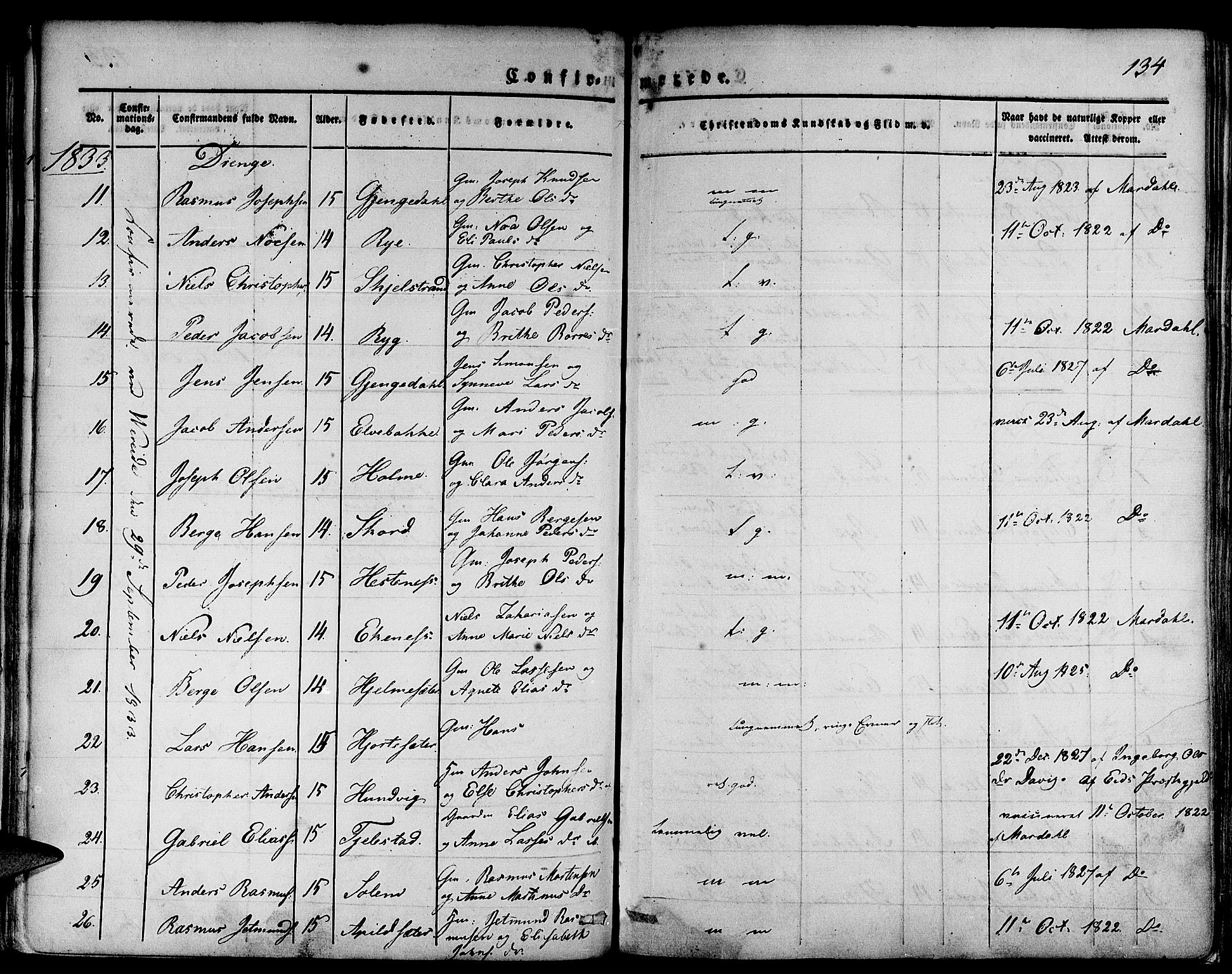 Gloppen sokneprestembete, SAB/A-80101/H/Haa/Haaa/L0007: Parish register (official) no. A 7, 1827-1837, p. 134