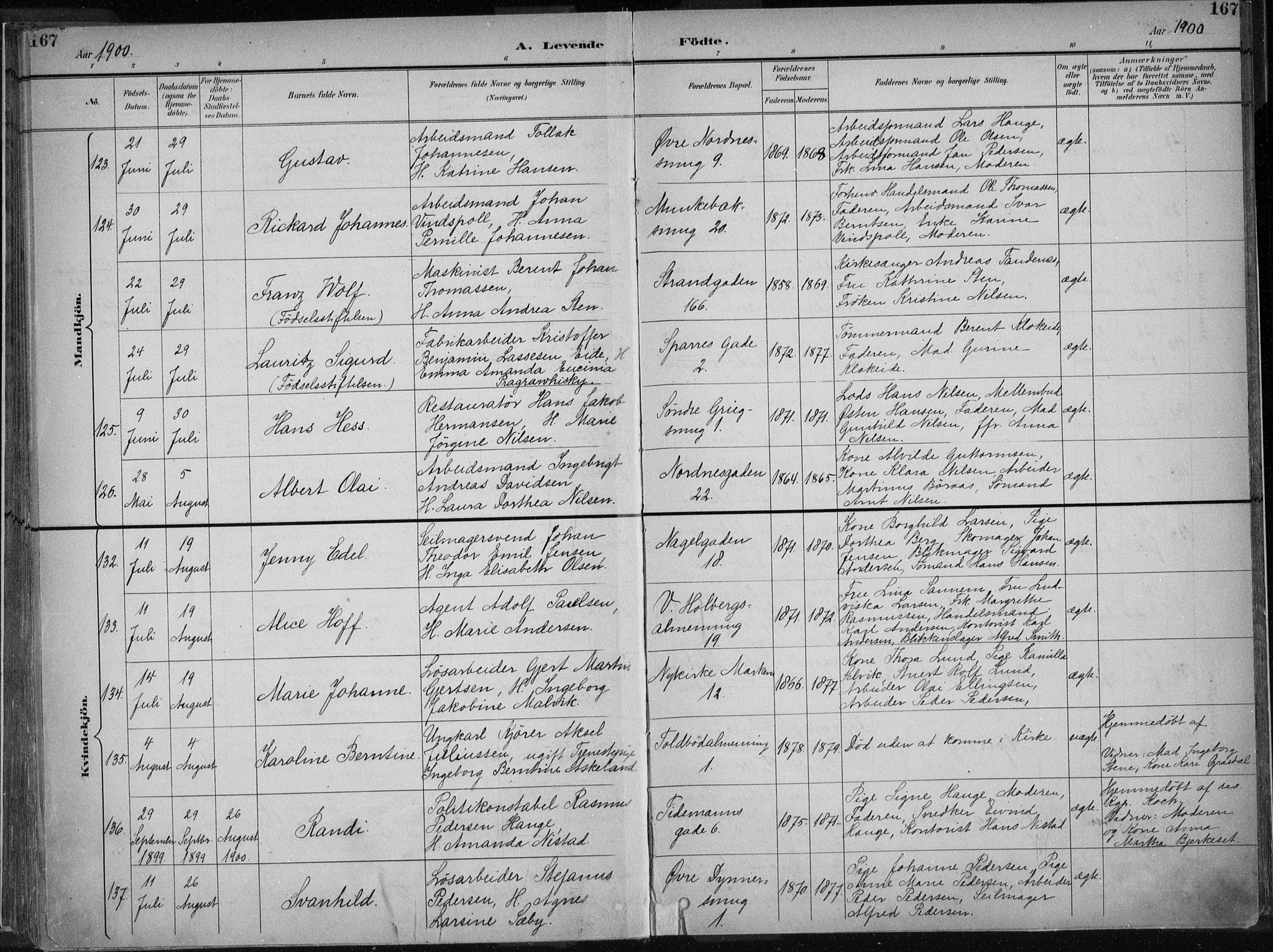 Nykirken Sokneprestembete, AV/SAB-A-77101/H/Haa/L0018: Parish register (official) no. B 6, 1895-1903, p. 167