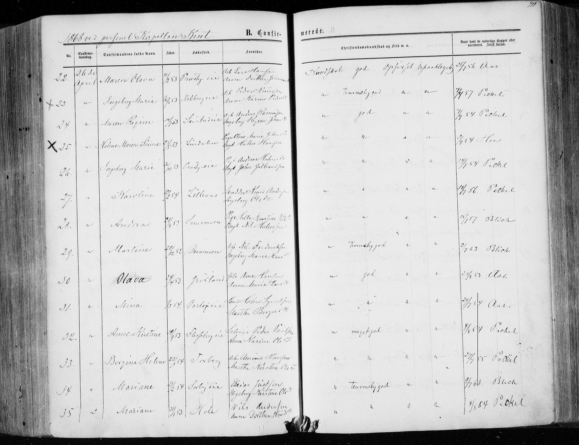 Eiker kirkebøker, AV/SAKO-A-4/F/Fa/L0016: Parish register (official) no. I 16, 1860-1868, p. 414