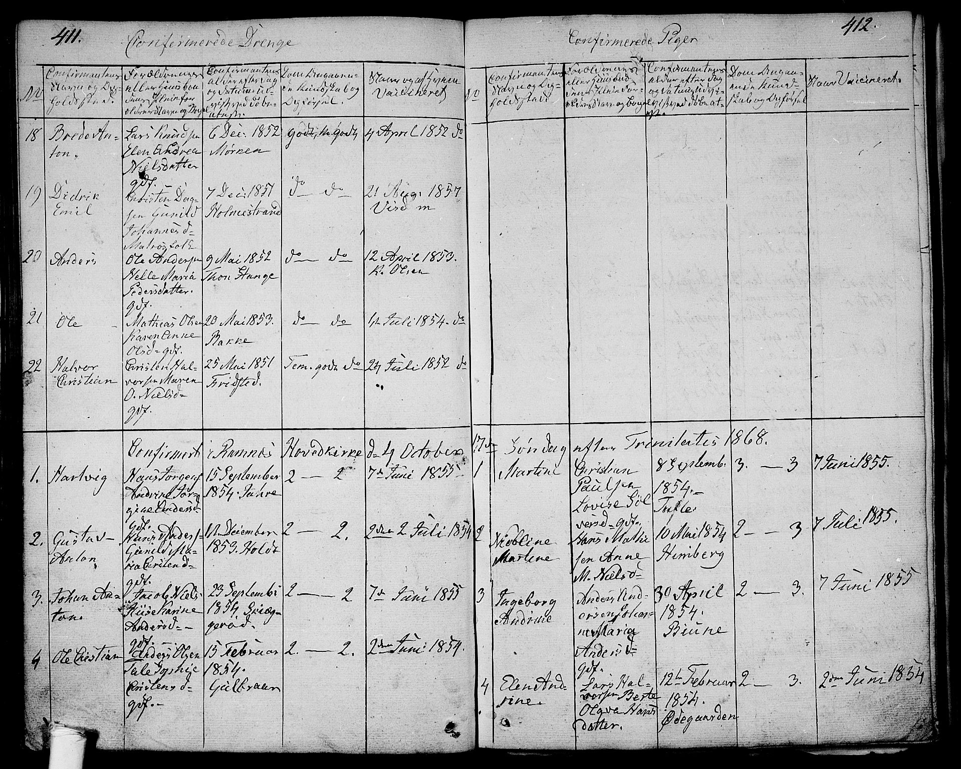 Ramnes kirkebøker, SAKO/A-314/G/Ga/L0002: Parish register (copy) no. I 2, 1848-1870, p. 411-412