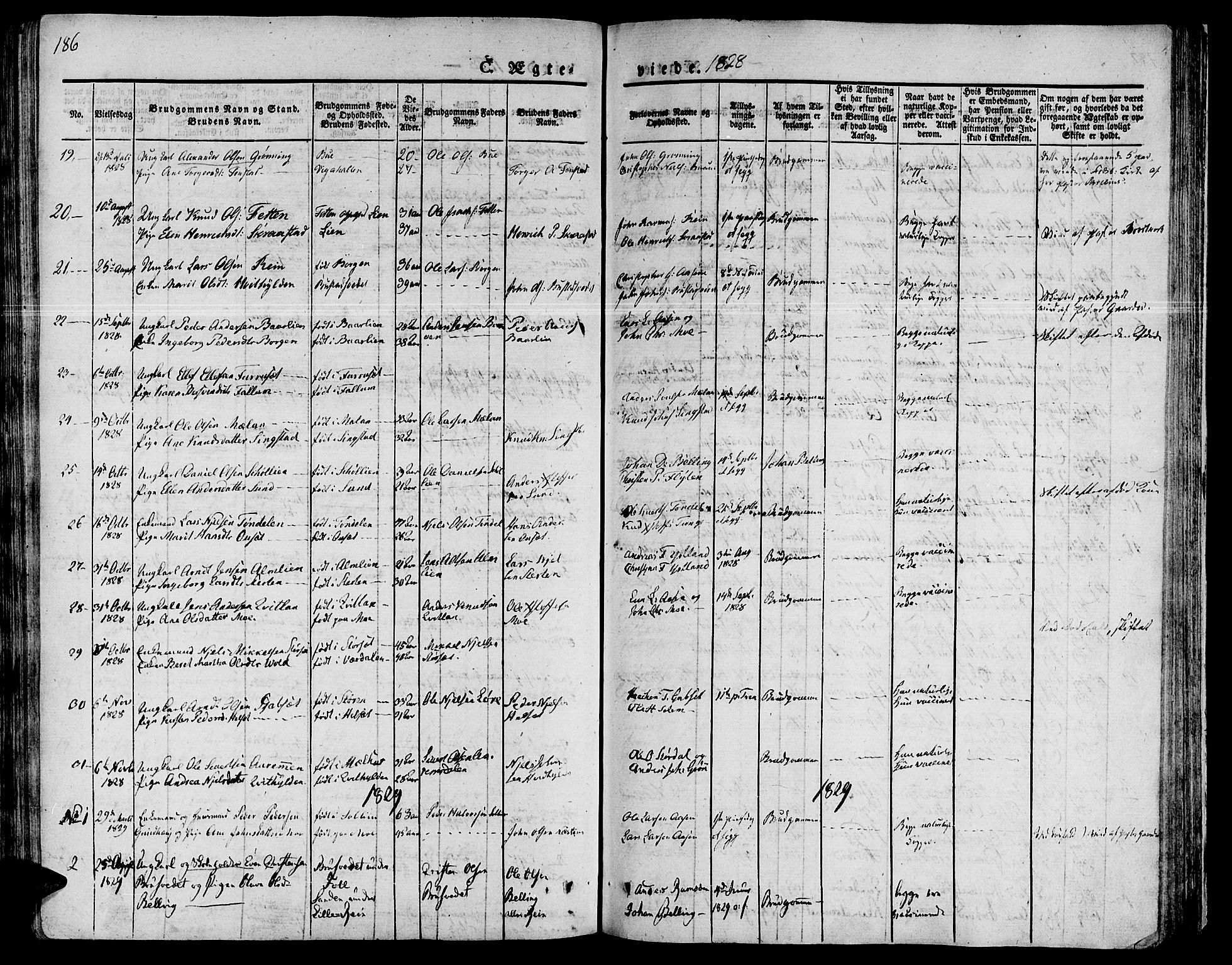 Ministerialprotokoller, klokkerbøker og fødselsregistre - Sør-Trøndelag, SAT/A-1456/646/L0609: Parish register (official) no. 646A07, 1826-1838, p. 186