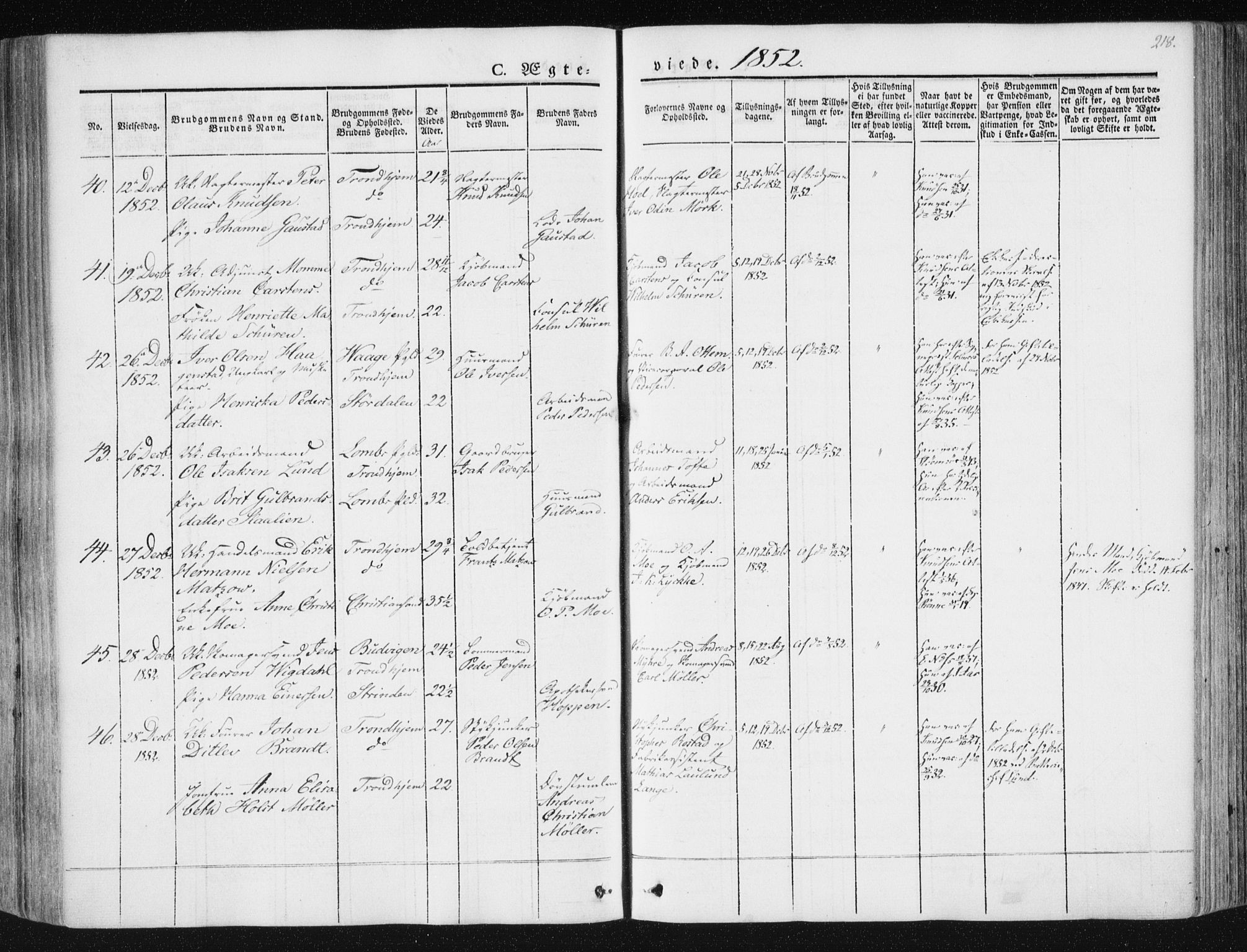 Ministerialprotokoller, klokkerbøker og fødselsregistre - Sør-Trøndelag, SAT/A-1456/602/L0110: Parish register (official) no. 602A08, 1840-1854, p. 218