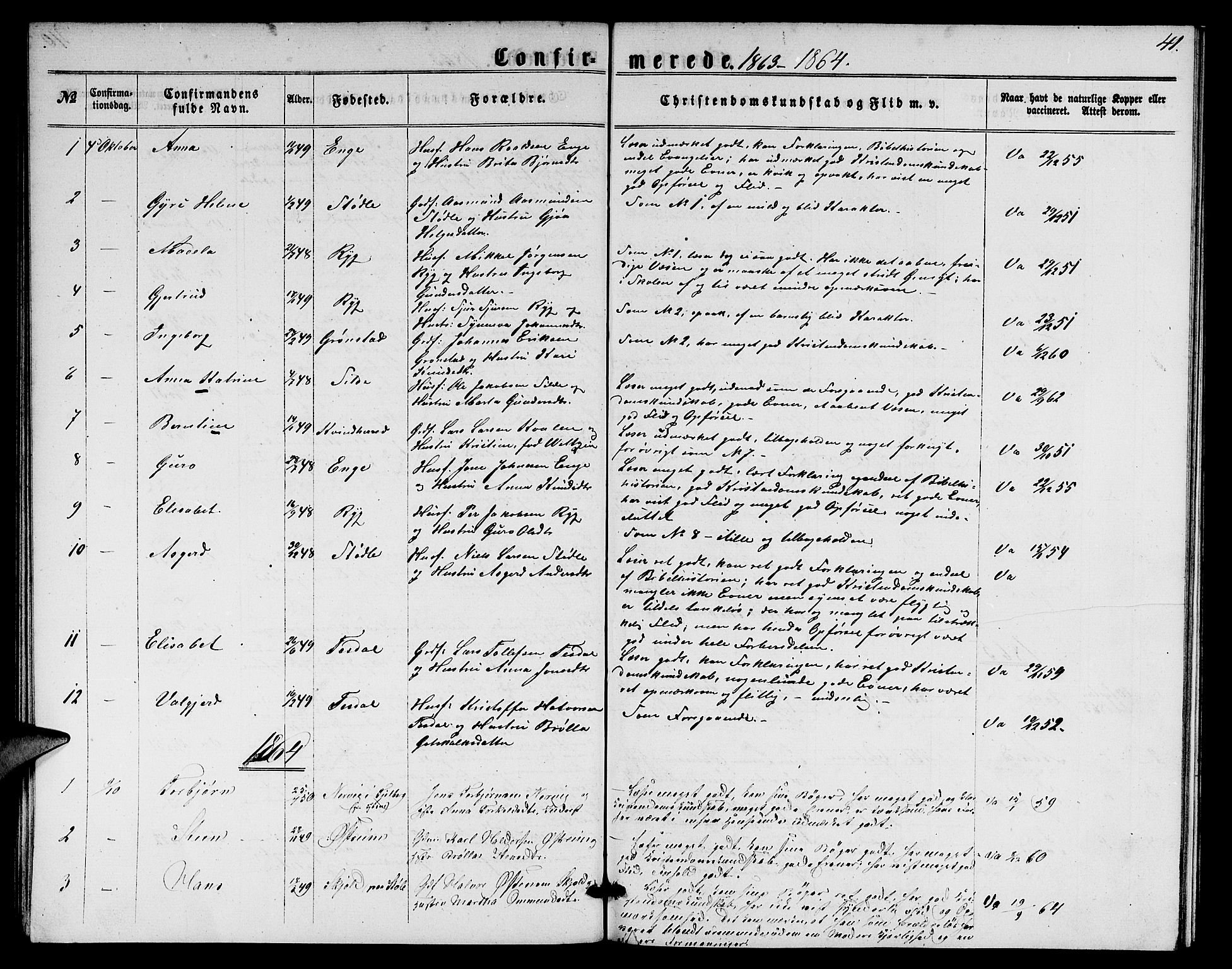 Etne sokneprestembete, SAB/A-75001/H/Hab: Parish register (copy) no. A 3, 1863-1873, p. 41