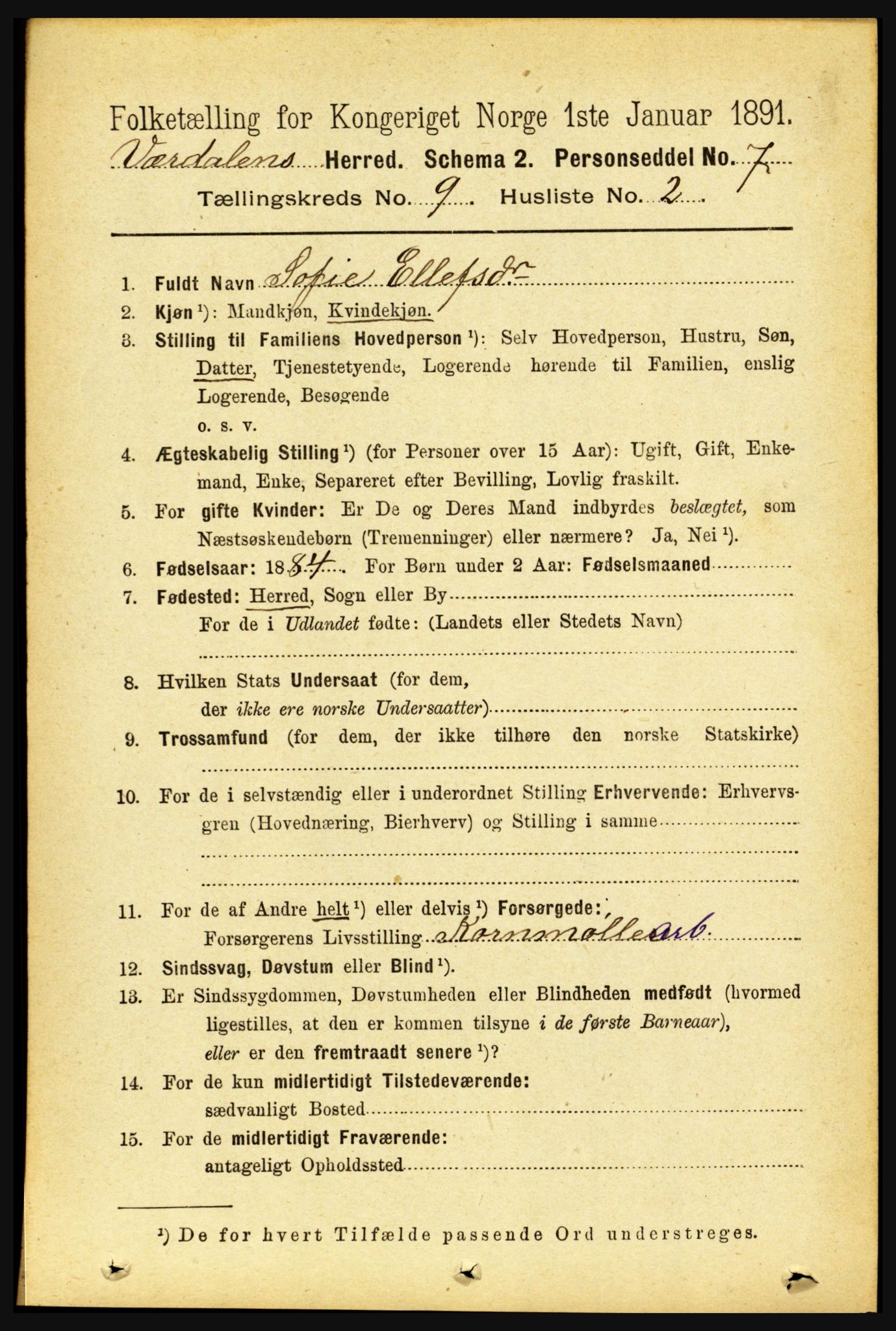 RA, 1891 census for 1721 Verdal, 1891, p. 4996