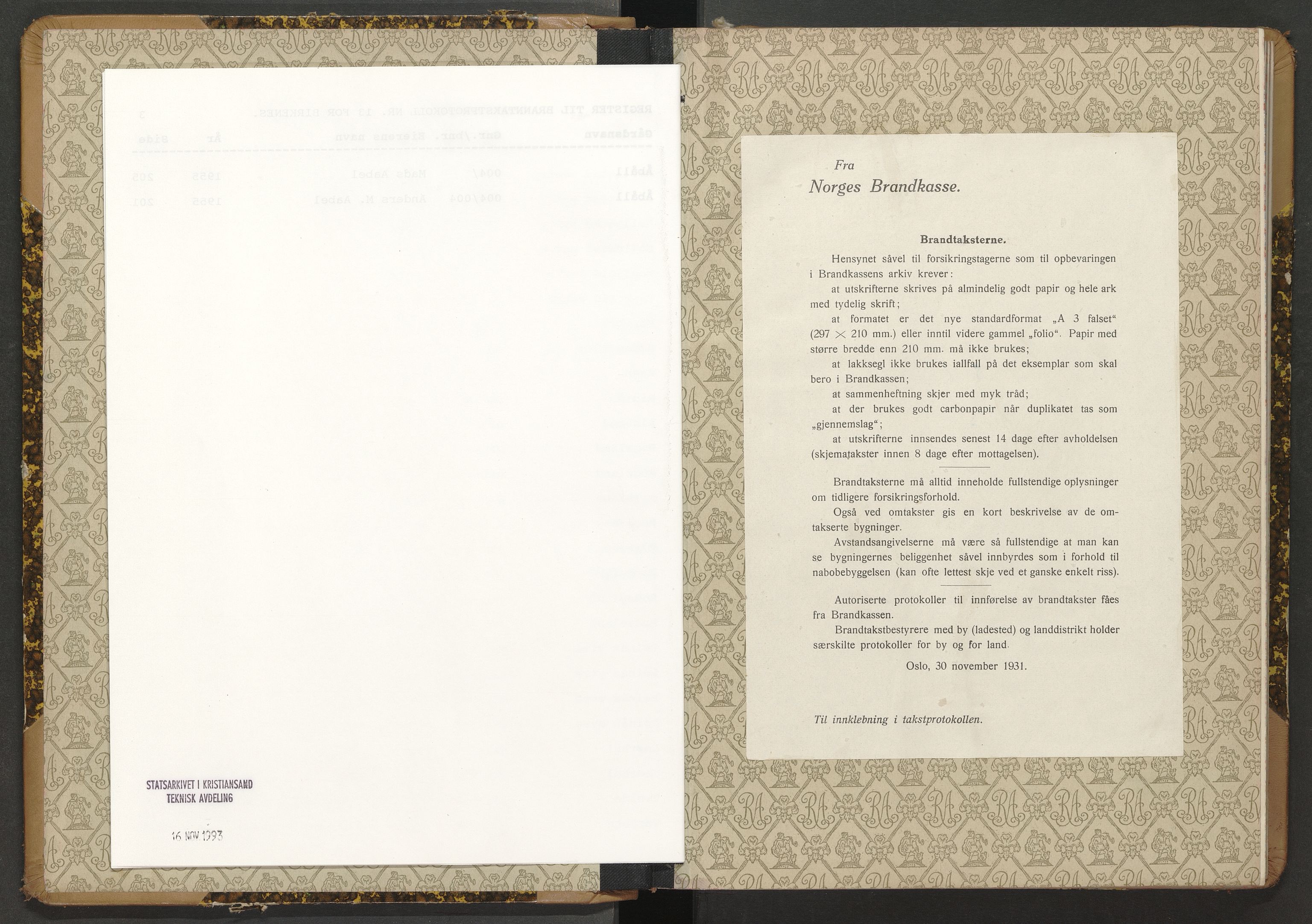 Norges Brannkasse Birkenes, AV/SAK-2241-0005/F/Fa/L0013: Branntakstprotokoll nr. 13 med gårdsnavnregister, 1938-1951