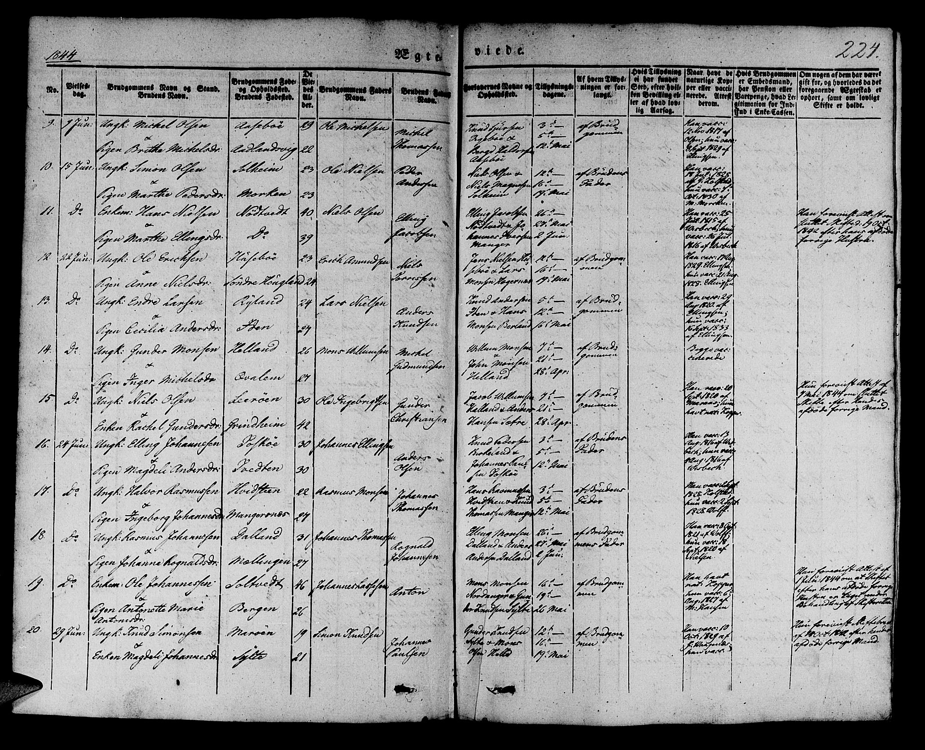 Manger sokneprestembete, AV/SAB-A-76801/H/Haa: Parish register (official) no. A 5, 1839-1848, p. 224