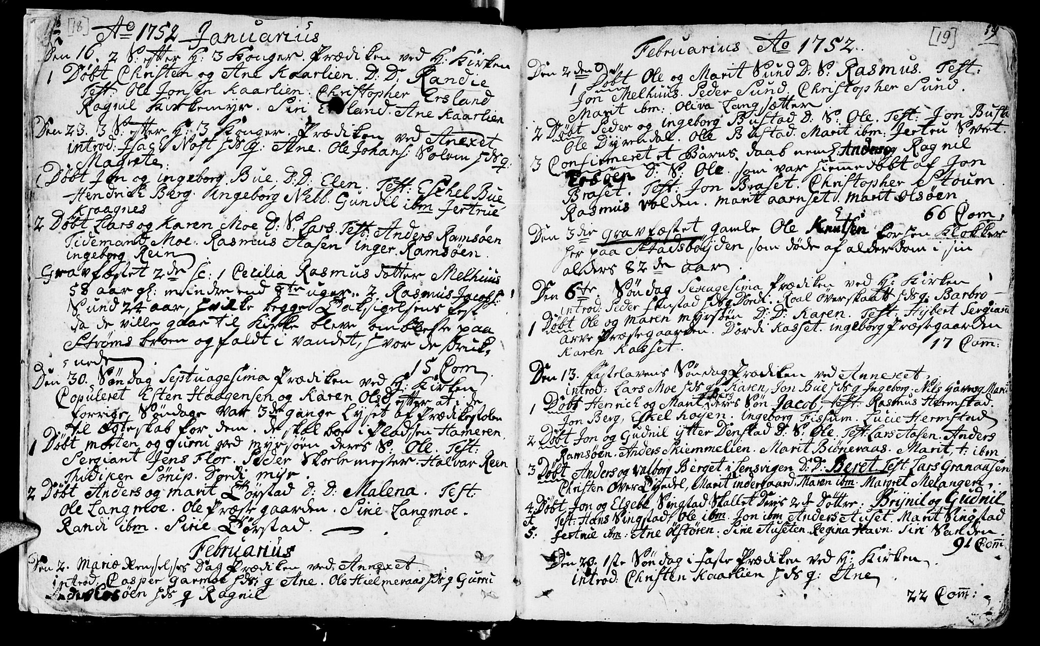 Ministerialprotokoller, klokkerbøker og fødselsregistre - Sør-Trøndelag, SAT/A-1456/646/L0605: Parish register (official) no. 646A03, 1751-1790, p. 18-19