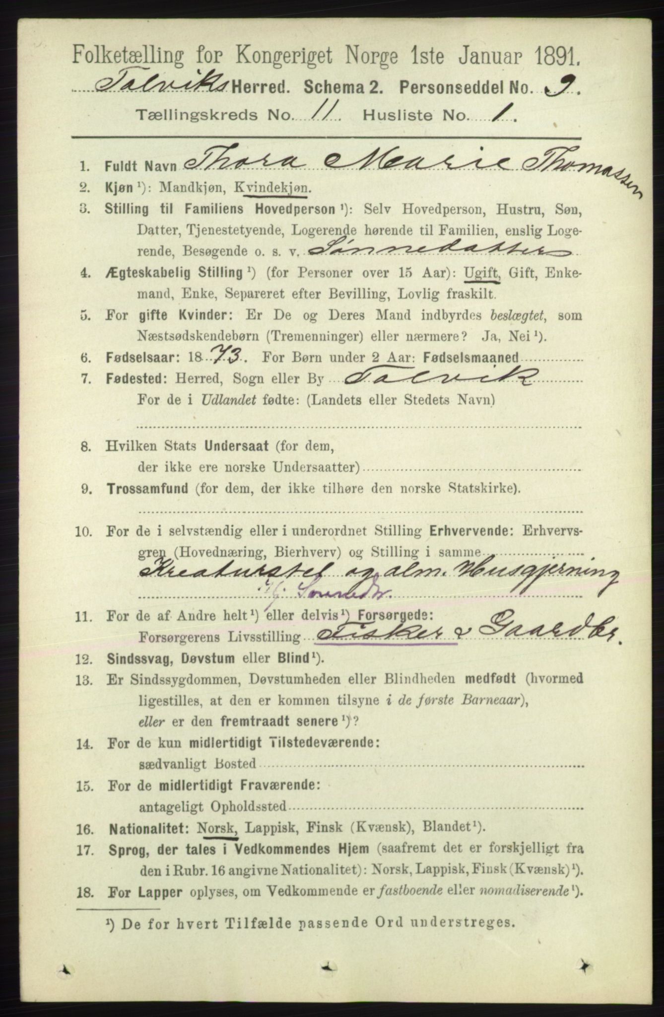 RA, 1891 census for 2013 Talvik, 1891, p. 2707