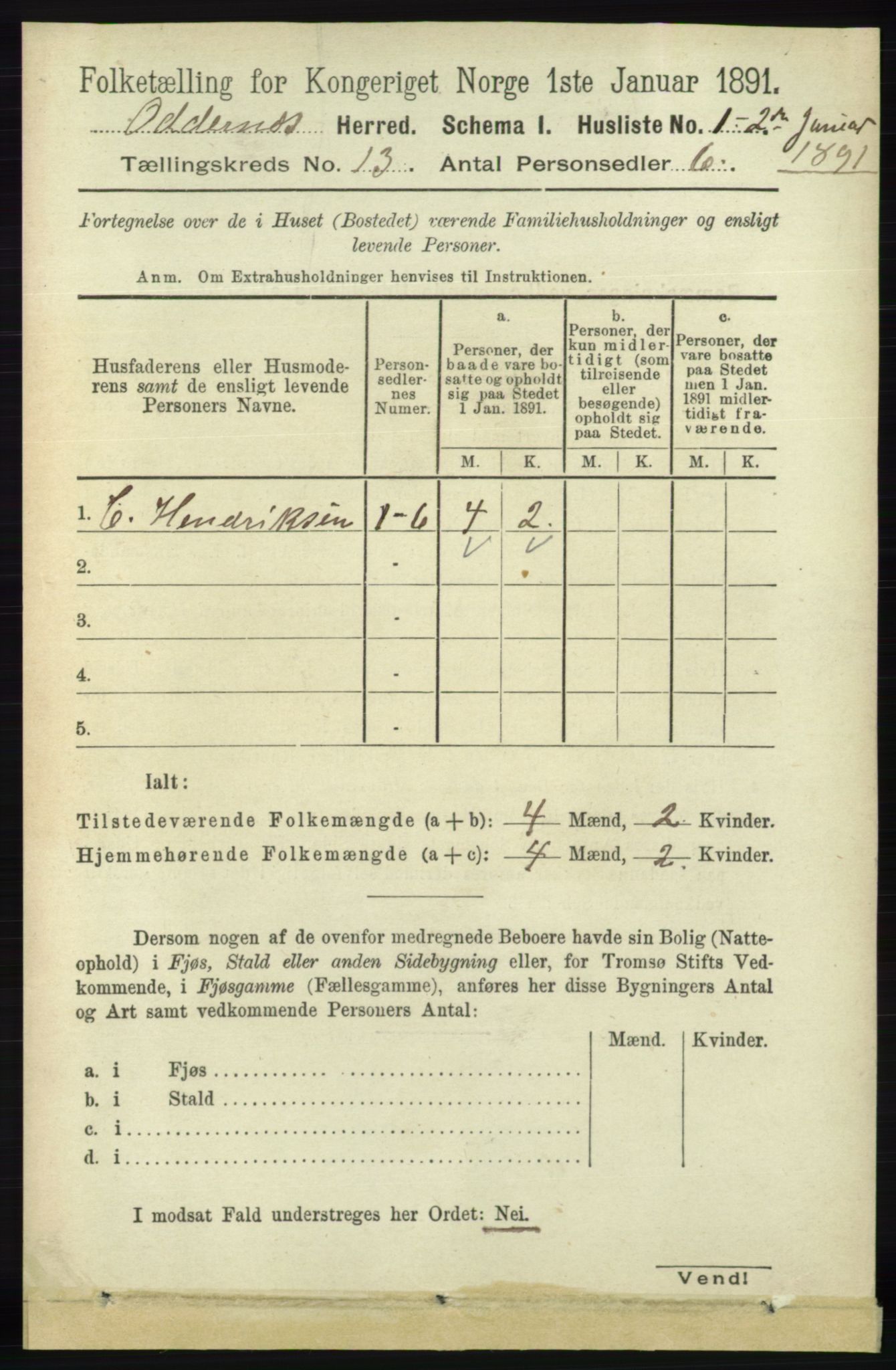 RA, 1891 census for 1012 Oddernes, 1891, p. 4598