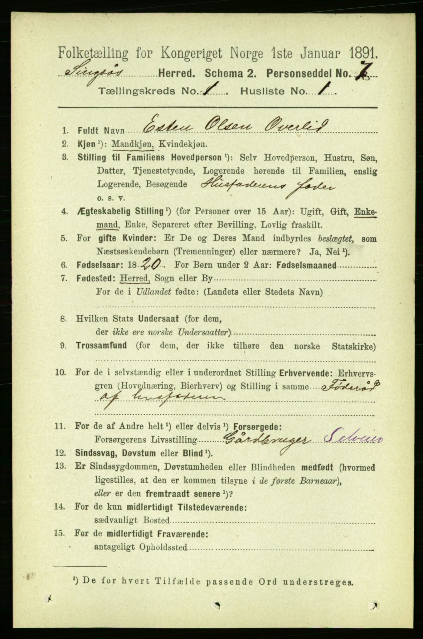 RA, 1891 census for 1646 Singsås, 1891, p. 58