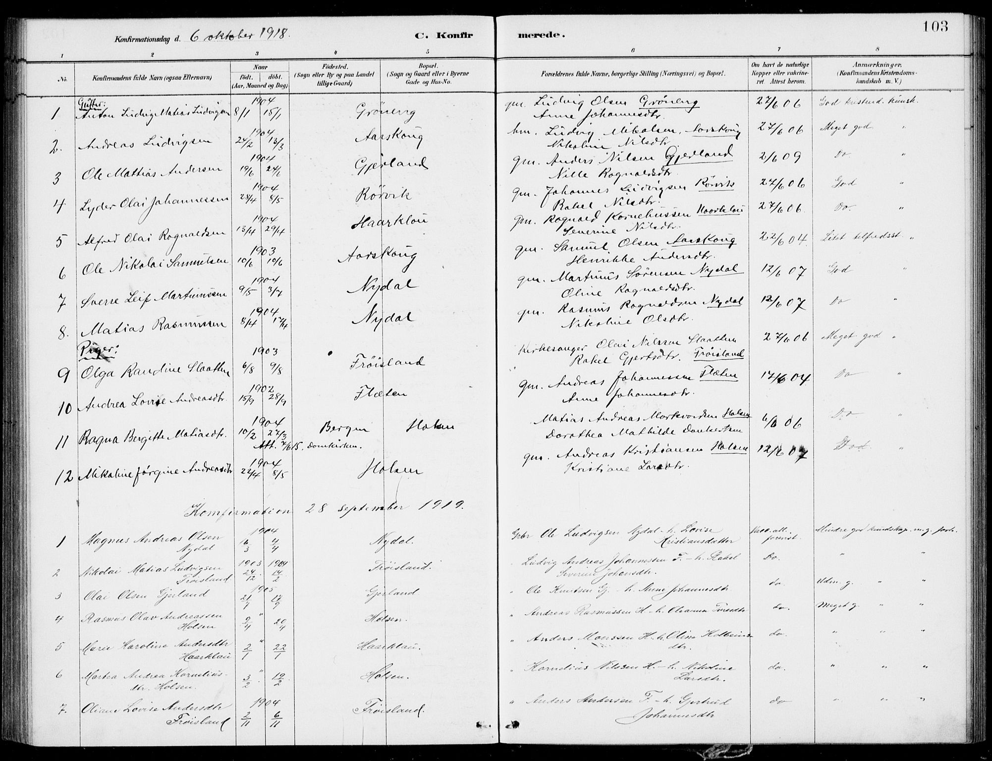 Førde sokneprestembete, AV/SAB-A-79901/H/Haa/Haac/L0001: Parish register (official) no. C  1, 1881-1920, p. 103