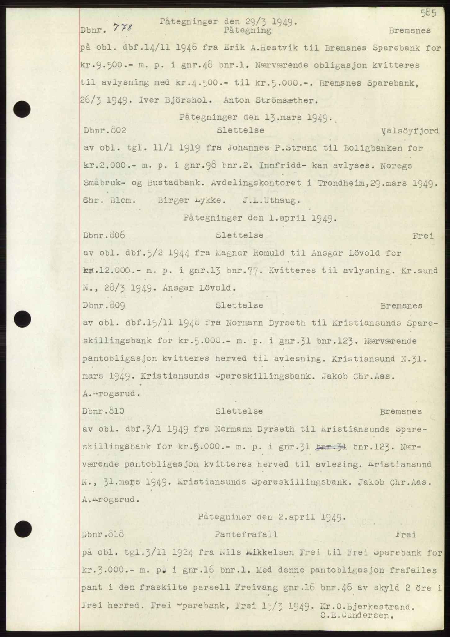 Nordmøre sorenskriveri, SAT/A-4132/1/2/2Ca: Mortgage book no. C82b, 1946-1951, Diary no: : 778/1949