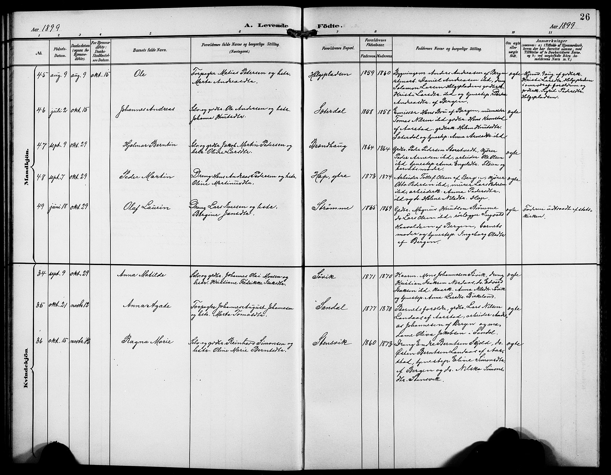 Birkeland Sokneprestembete, AV/SAB-A-74601/H/Hab: Parish register (copy) no. A 5, 1897-1905, p. 26