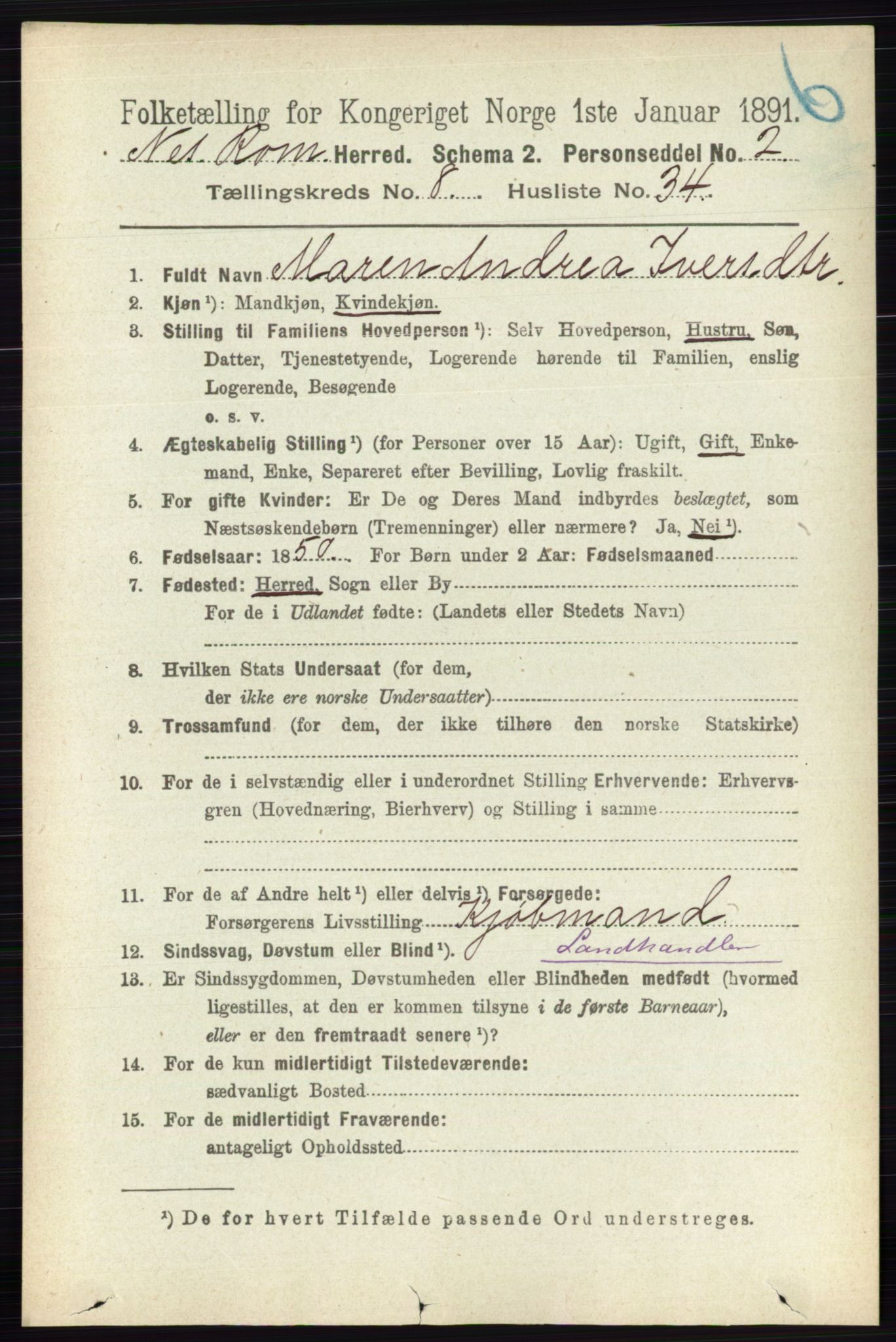 RA, 1891 census for 0236 Nes, 1891, p. 4814