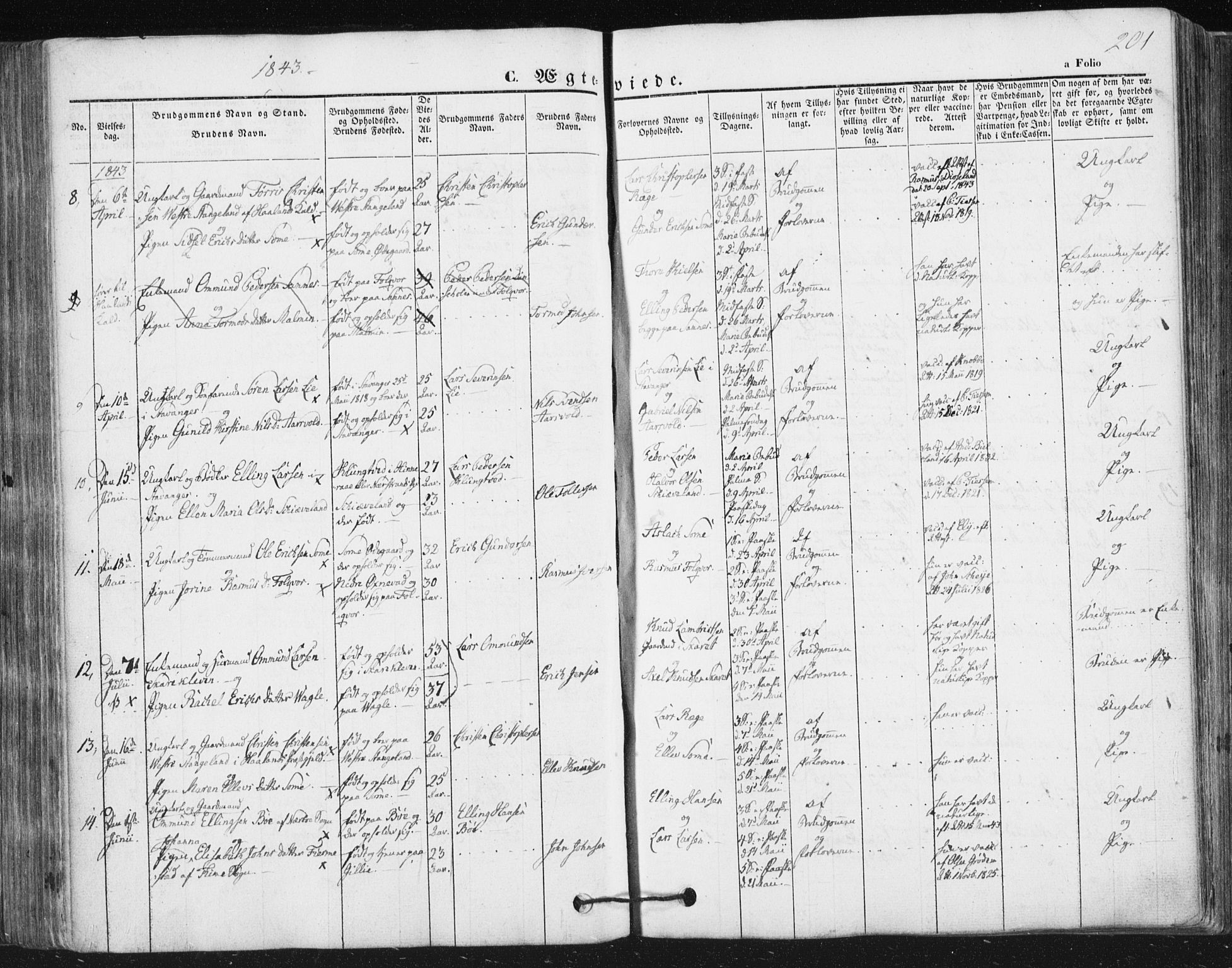 Høyland sokneprestkontor, AV/SAST-A-101799/001/30BA/L0008: Parish register (official) no. A 8, 1841-1856, p. 201