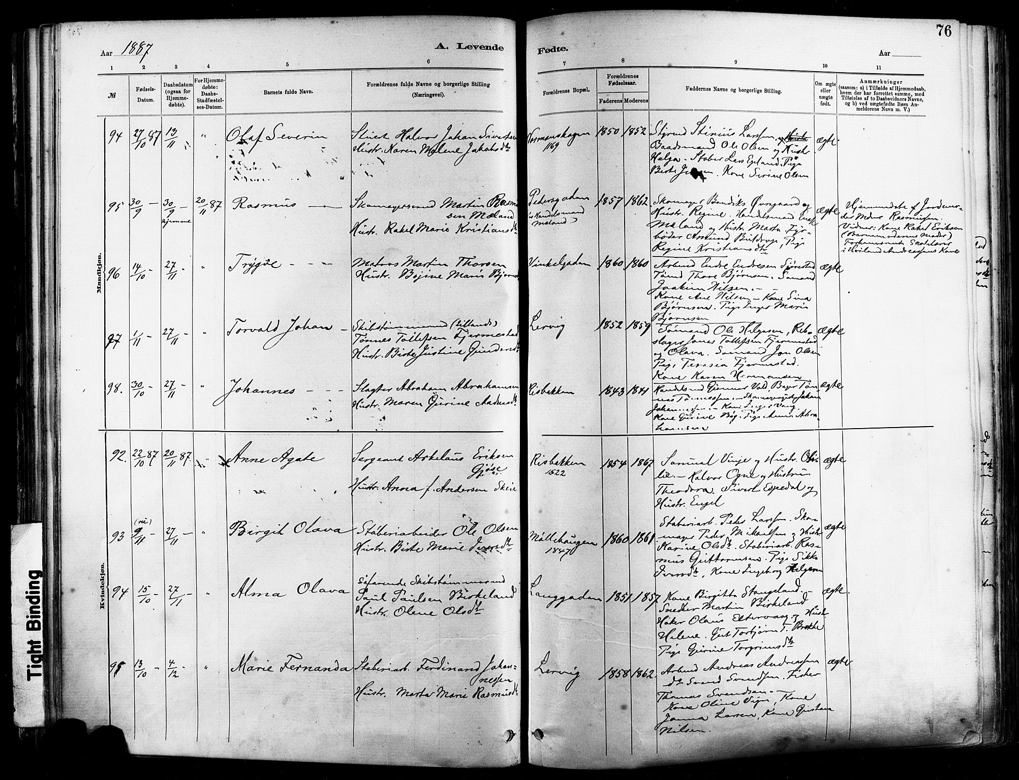 St. Johannes sokneprestkontor, AV/SAST-A-101814/001/30/30BA/L0001: Parish register (official) no. A 1, 1885-1891, p. 76