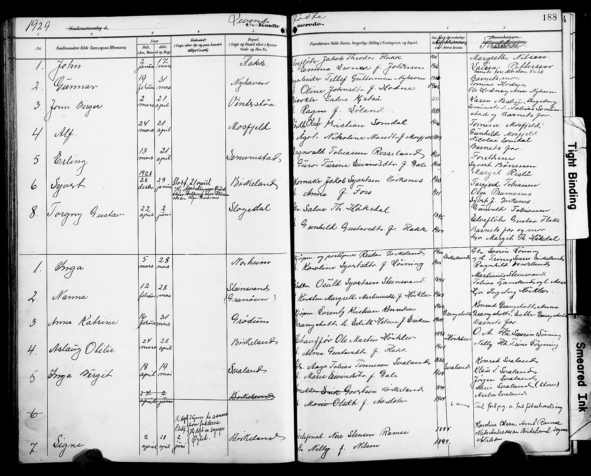 Birkenes sokneprestkontor, SAK/1111-0004/F/Fb/L0004: Parish register (copy) no. B 4, 1893-1930, p. 188