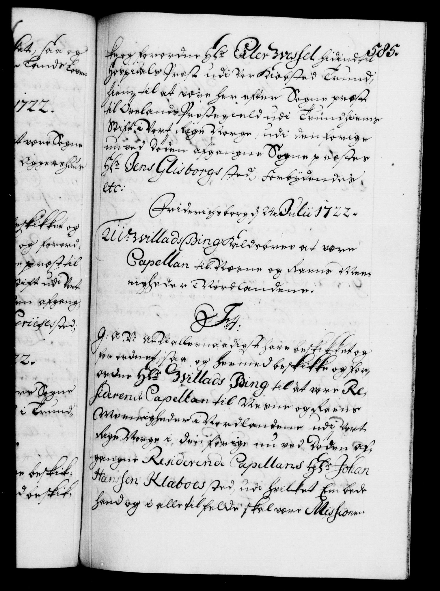 Danske Kanselli 1572-1799, AV/RA-EA-3023/F/Fc/Fca/Fcaa/L0023: Norske registre, 1720-1722, p. 585a