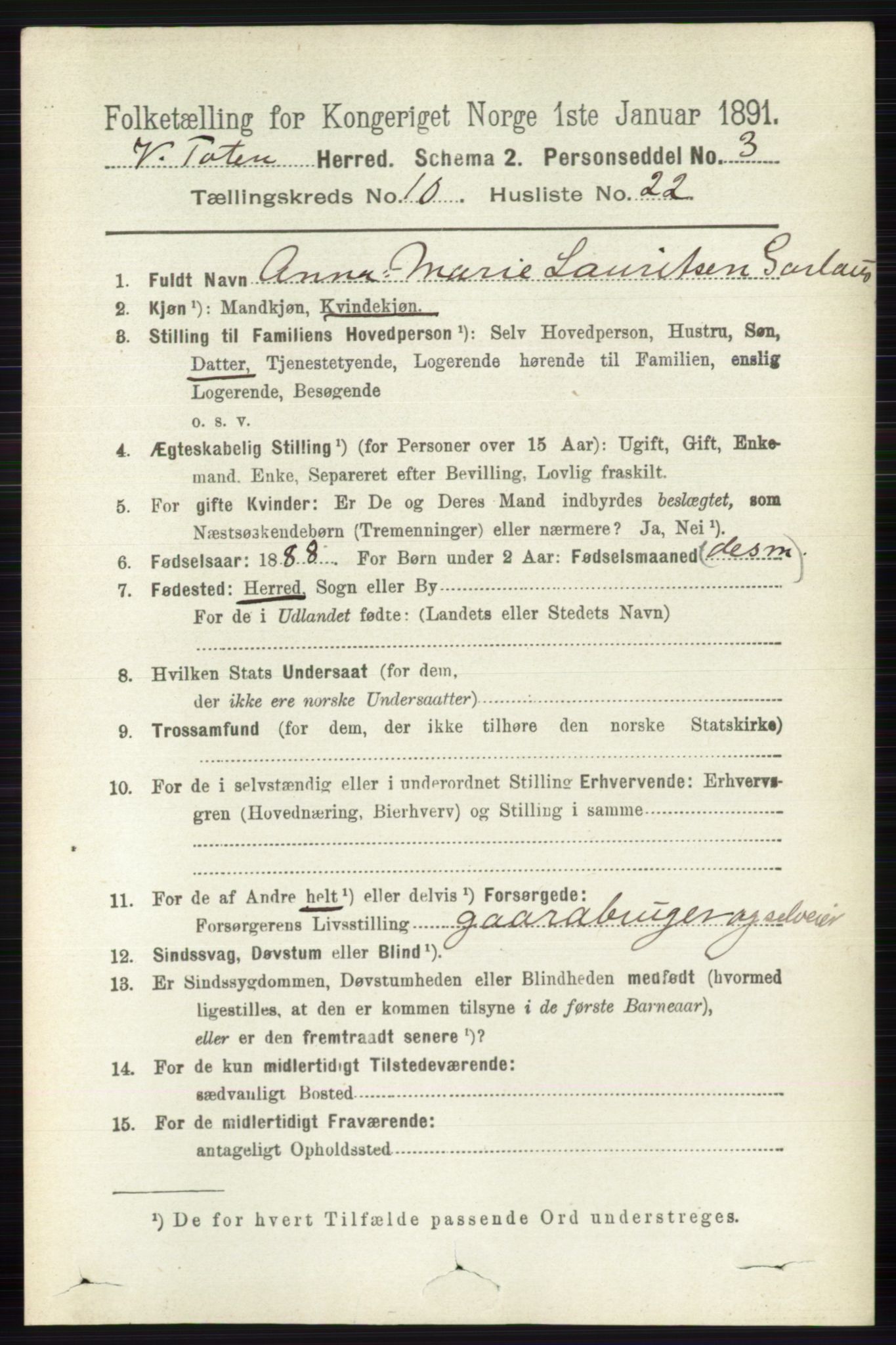 RA, 1891 census for 0529 Vestre Toten, 1891, p. 6338