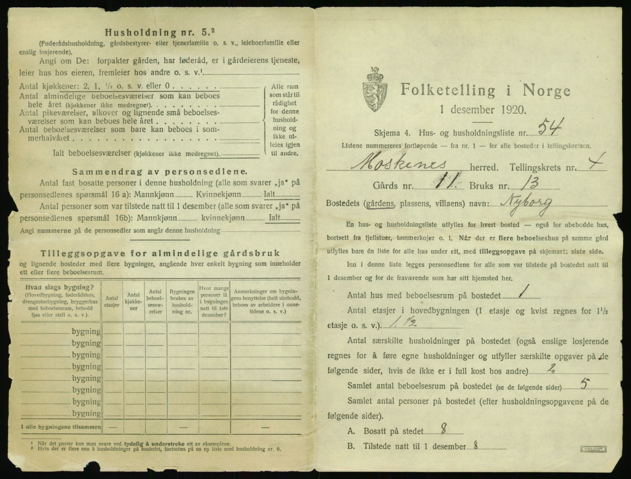 SAT, 1920 census for Moskenes, 1920, p. 500