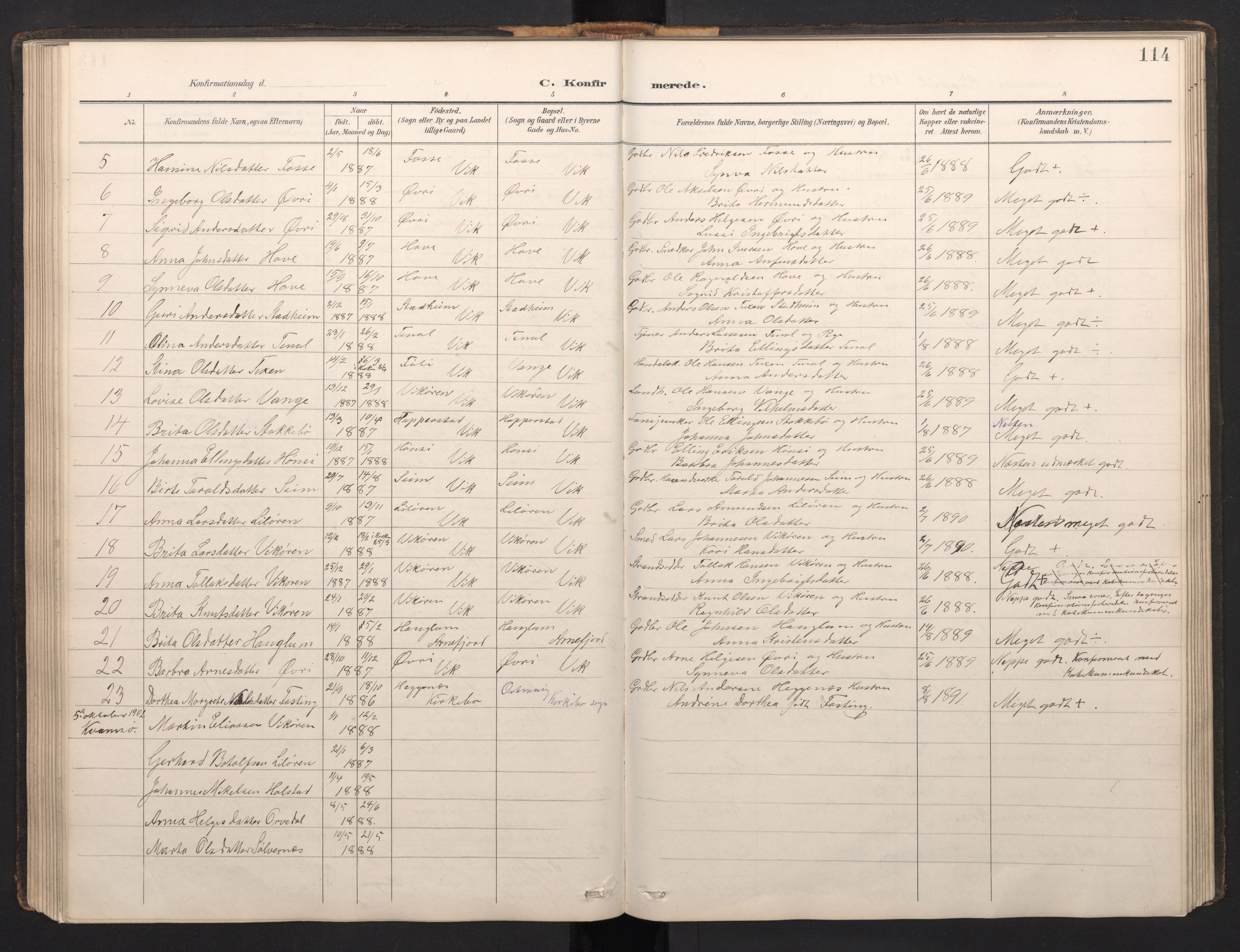 Vik sokneprestembete, AV/SAB-A-81501/H/Hab/Haba/L0004: Parish register (copy) no. A 4, 1895-1914, p. 113b-114a