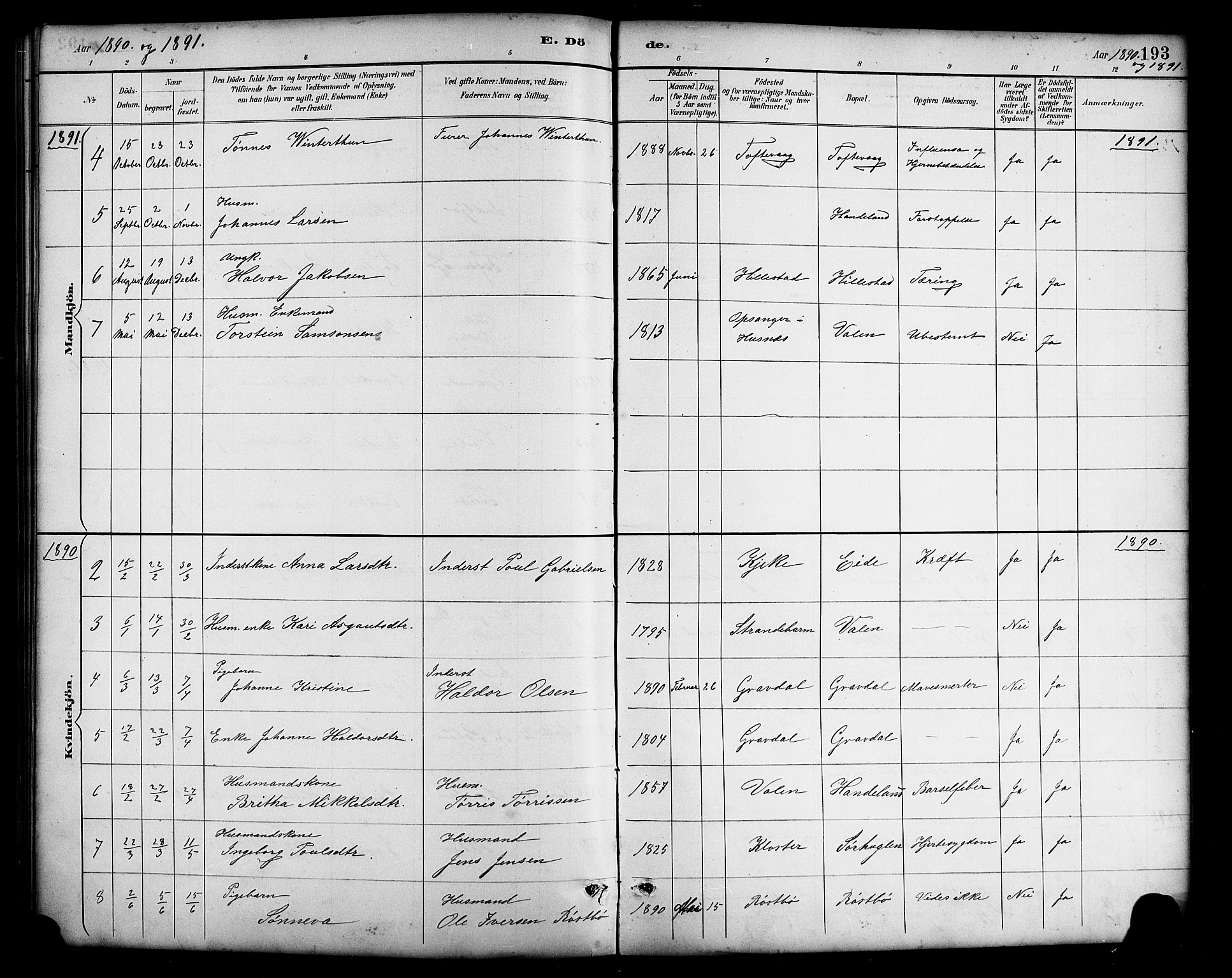 Fjelberg sokneprestembete, AV/SAB-A-75201/H/Hab: Parish register (copy) no. B 4, 1889-1919, p. 193