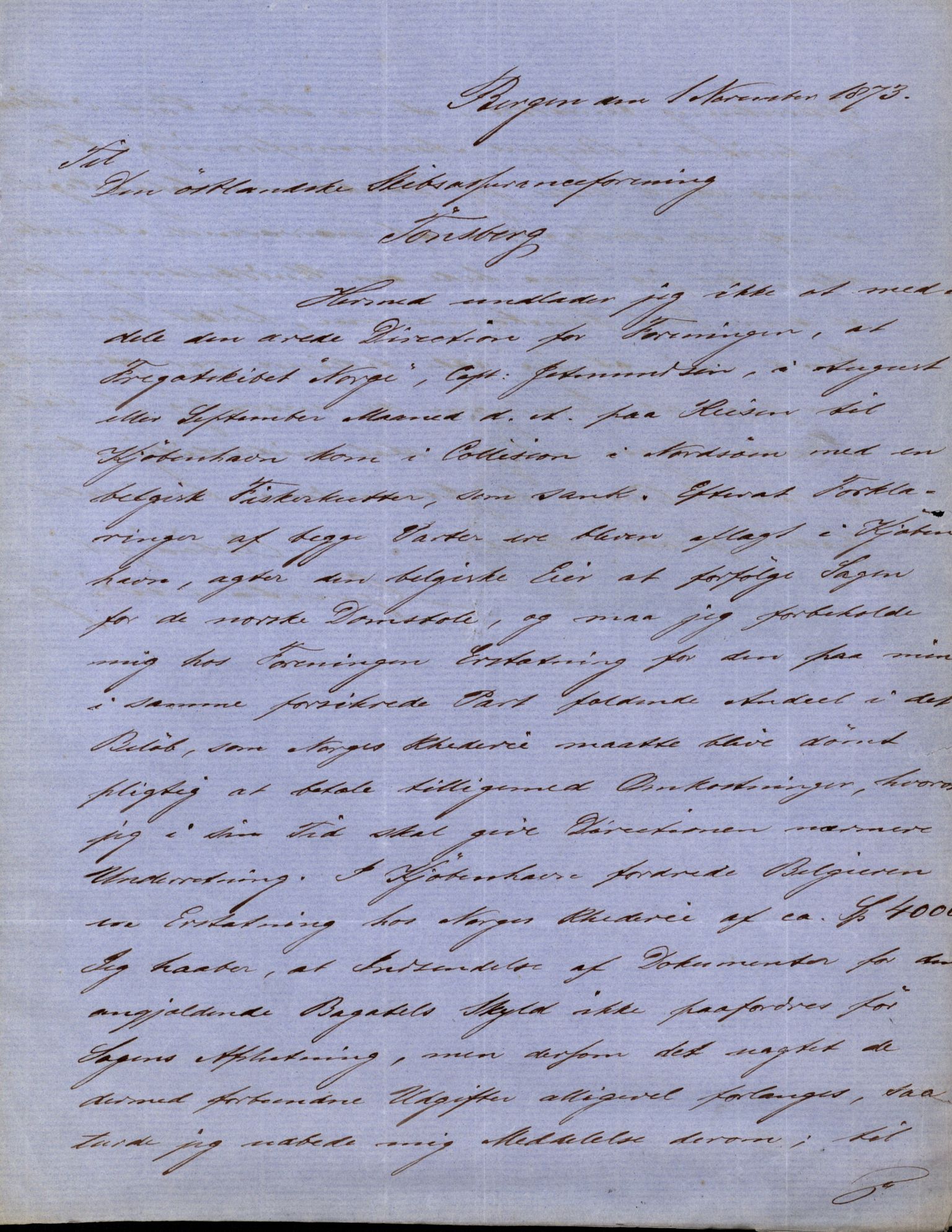 Pa 63 - Østlandske skibsassuranceforening, VEMU/A-1079/G/Ga/L0005/0013: Havaridokumenter / Norge, 1873