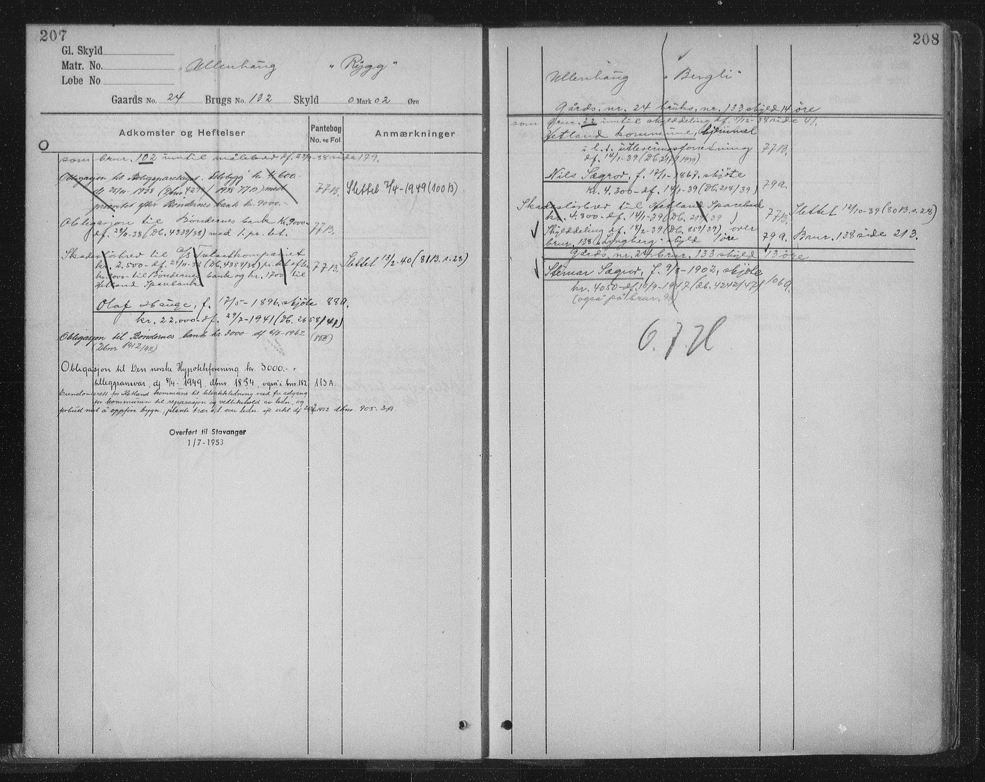 Jæren sorenskriveri, SAST/A-100310/01/4/41/41ABB/L0006: Mortgage register no. 41 ABB6, 1913, p. 207-208