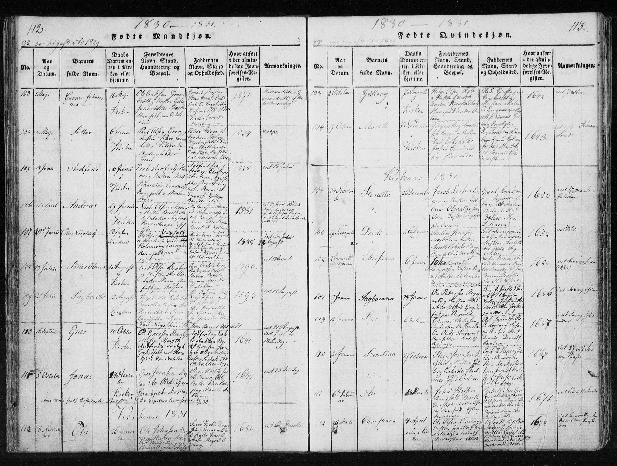 Ministerialprotokoller, klokkerbøker og fødselsregistre - Nord-Trøndelag, SAT/A-1458/749/L0469: Parish register (official) no. 749A03, 1817-1857, p. 112-113