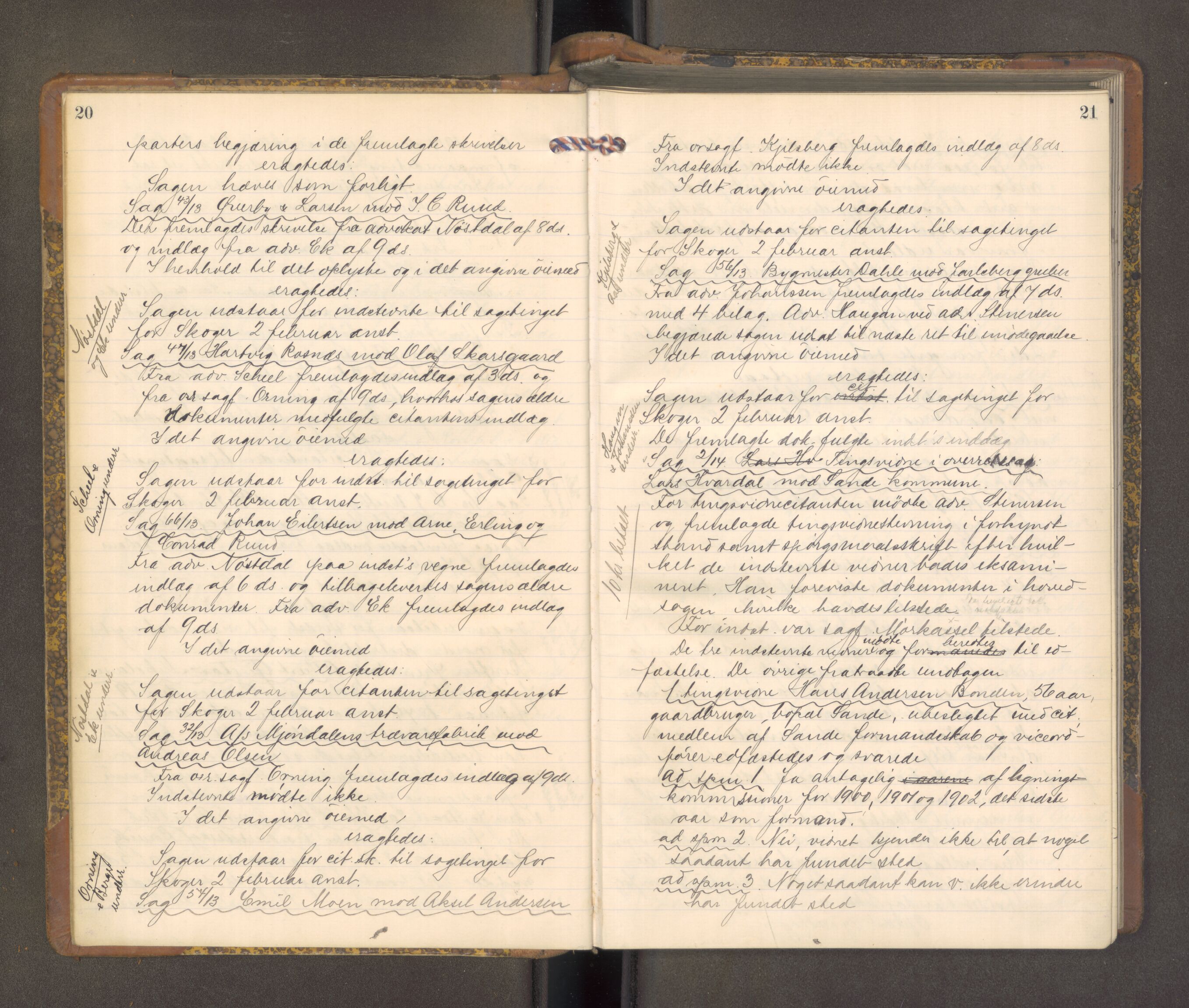 Nordre Jarlsberg sorenskriveri, AV/SAKO-A-80/F/Fa/Faa/L0055: Tingbok, 1913-1917, p. 20-21