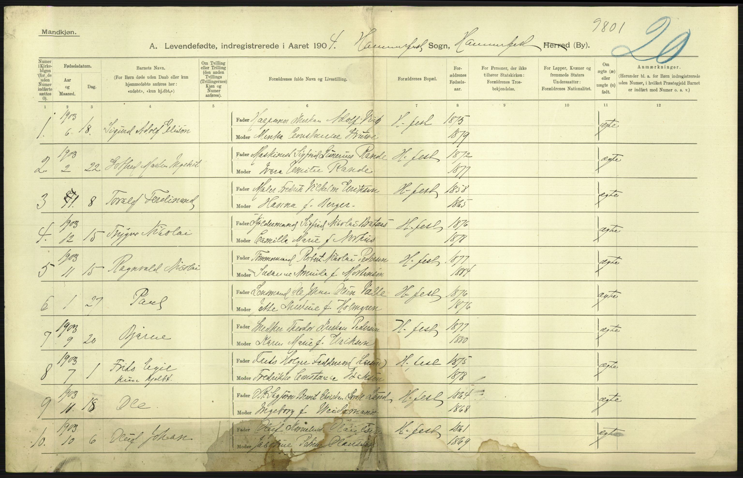 Statistisk sentralbyrå, Sosiodemografiske emner, Befolkning, RA/S-2228/D/Df/Dfa/Dfab/L0023: Finnmarkens amt: Fødte, gifte, døde, 1904, p. 129