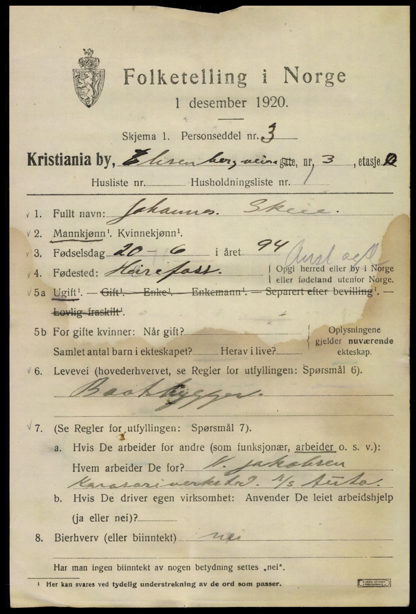 SAO, 1920 census for Kristiania, 1920, p. 213297