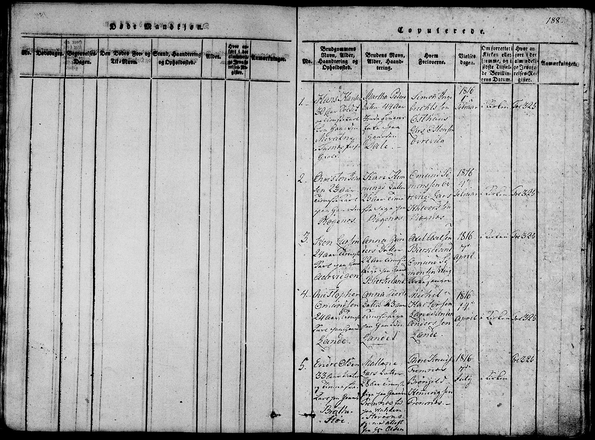 Fjelberg sokneprestembete, SAB/A-75201/H/Haa: Parish register (official) no. A 4, 1816-1822, p. 188