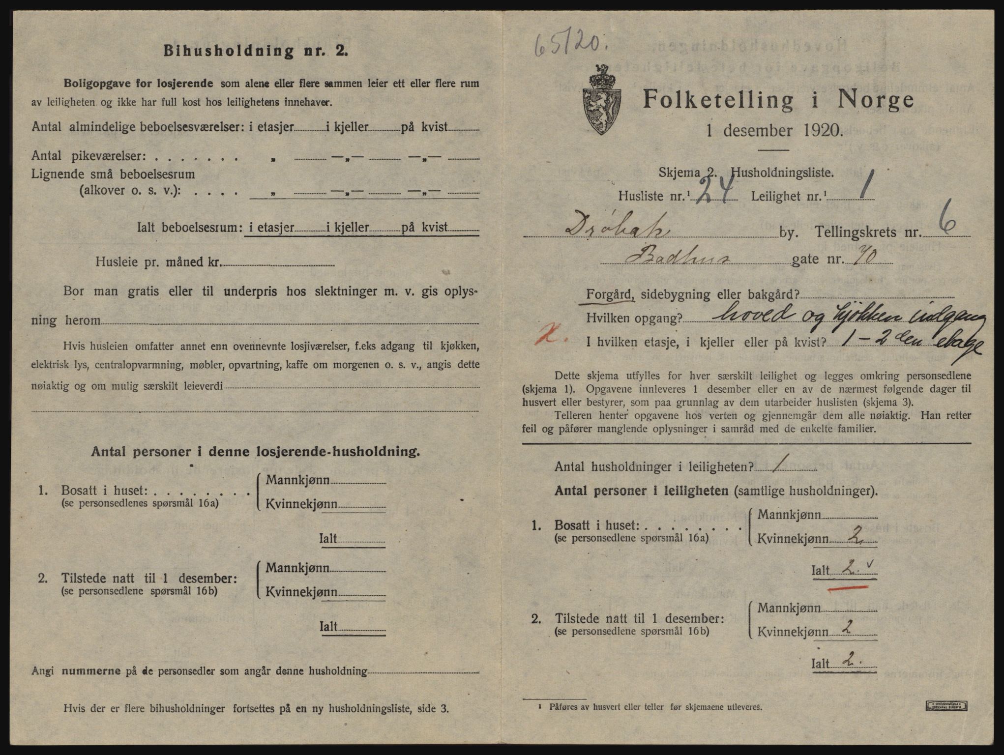 SAO, 1920 census for Drøbak, 1920, p. 1611