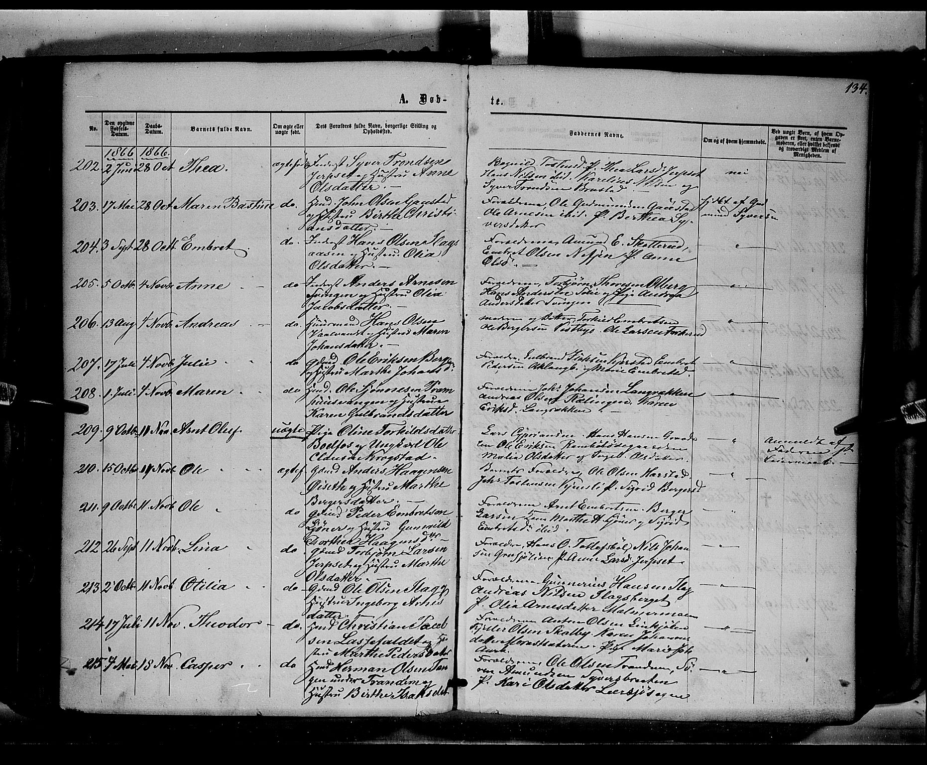 Eidskog prestekontor, AV/SAH-PREST-026/H/Ha/Haa/L0001: Parish register (official) no. 1, 1860-1867, p. 134