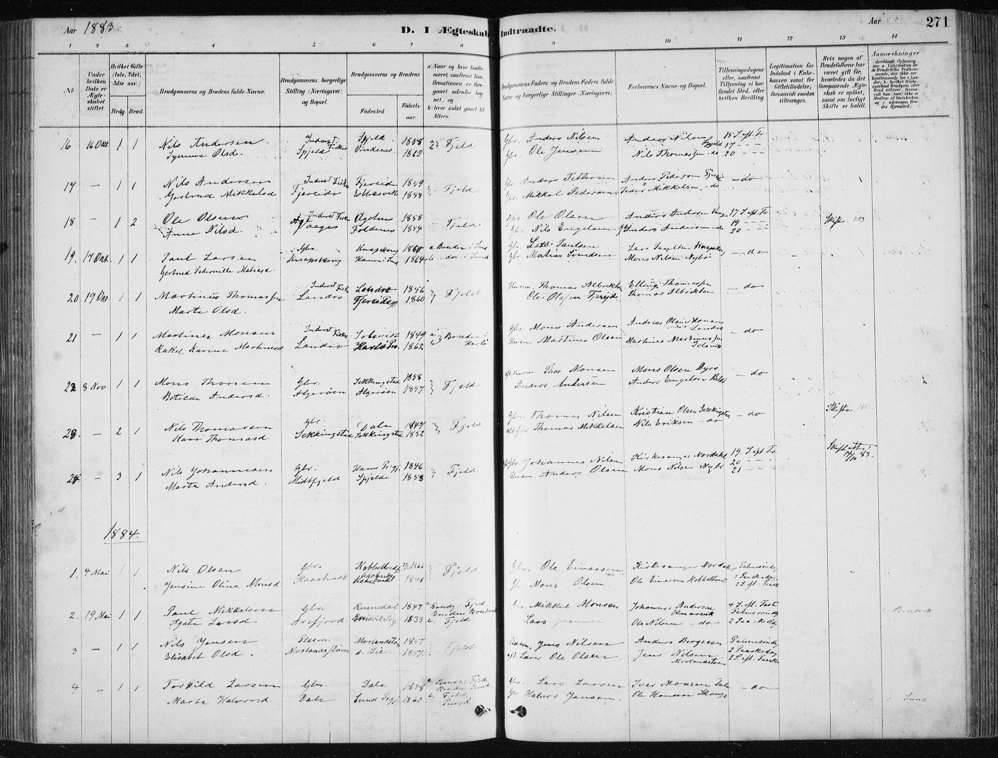 Fjell sokneprestembete, SAB/A-75301/H/Haa: Parish register (official) no. A  8, 1878-1898, p. 271