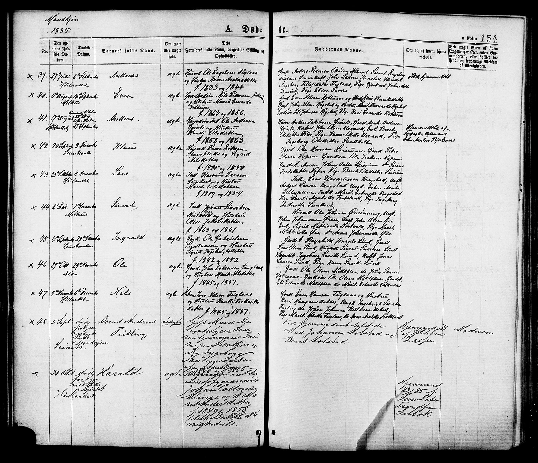 Ministerialprotokoller, klokkerbøker og fødselsregistre - Sør-Trøndelag, SAT/A-1456/691/L1079: Parish register (official) no. 691A11, 1873-1886, p. 154